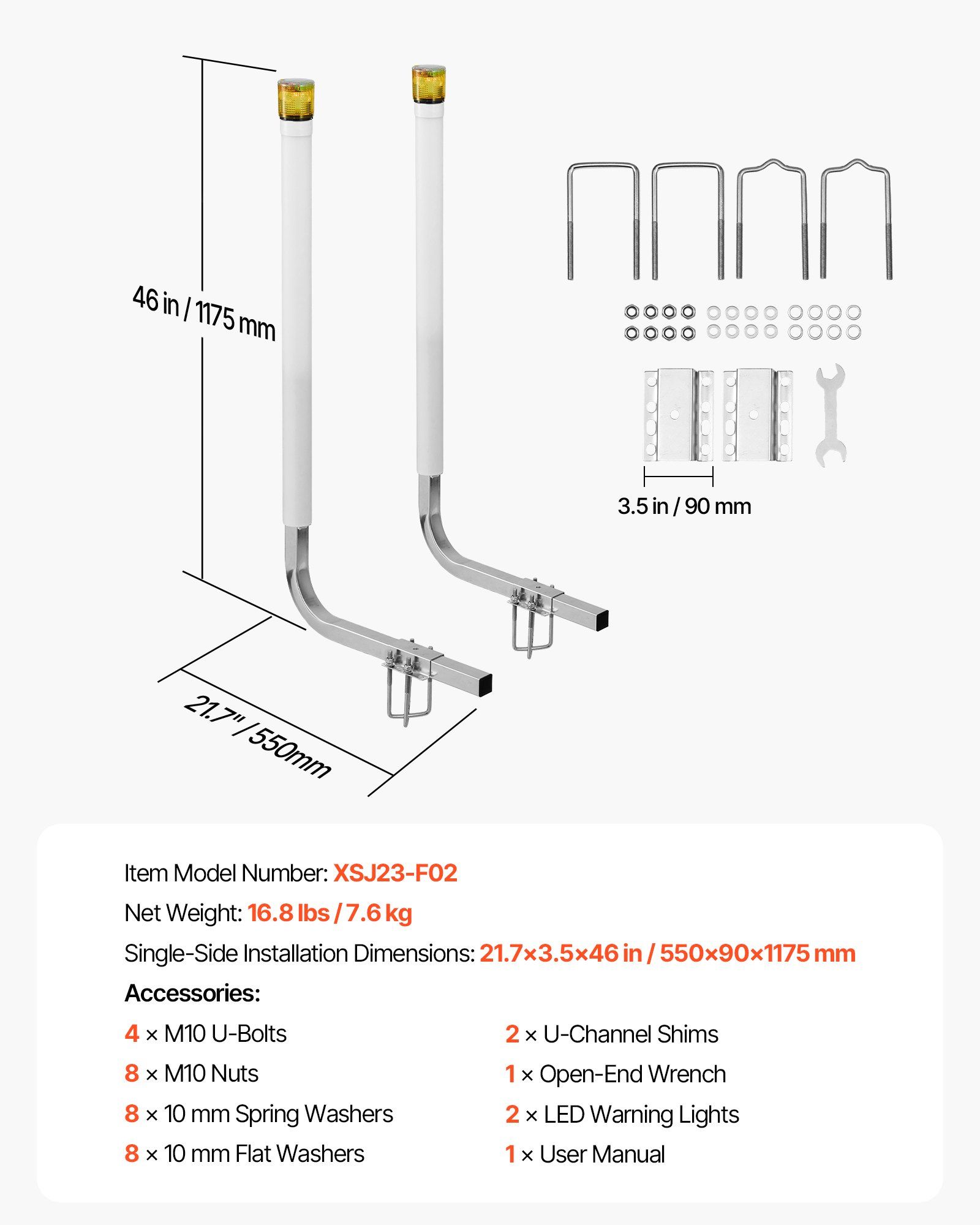 Boat Trailer Guide, 1175mm with LED Light Trailer Guide Poles, 2PCS High-Hardness Steel Guide-Ons, Wide Adjustable Trailers Guides with PVC Pipes, for Ski Boat, Fishing Boat or Sailboat Trailers - Image 7