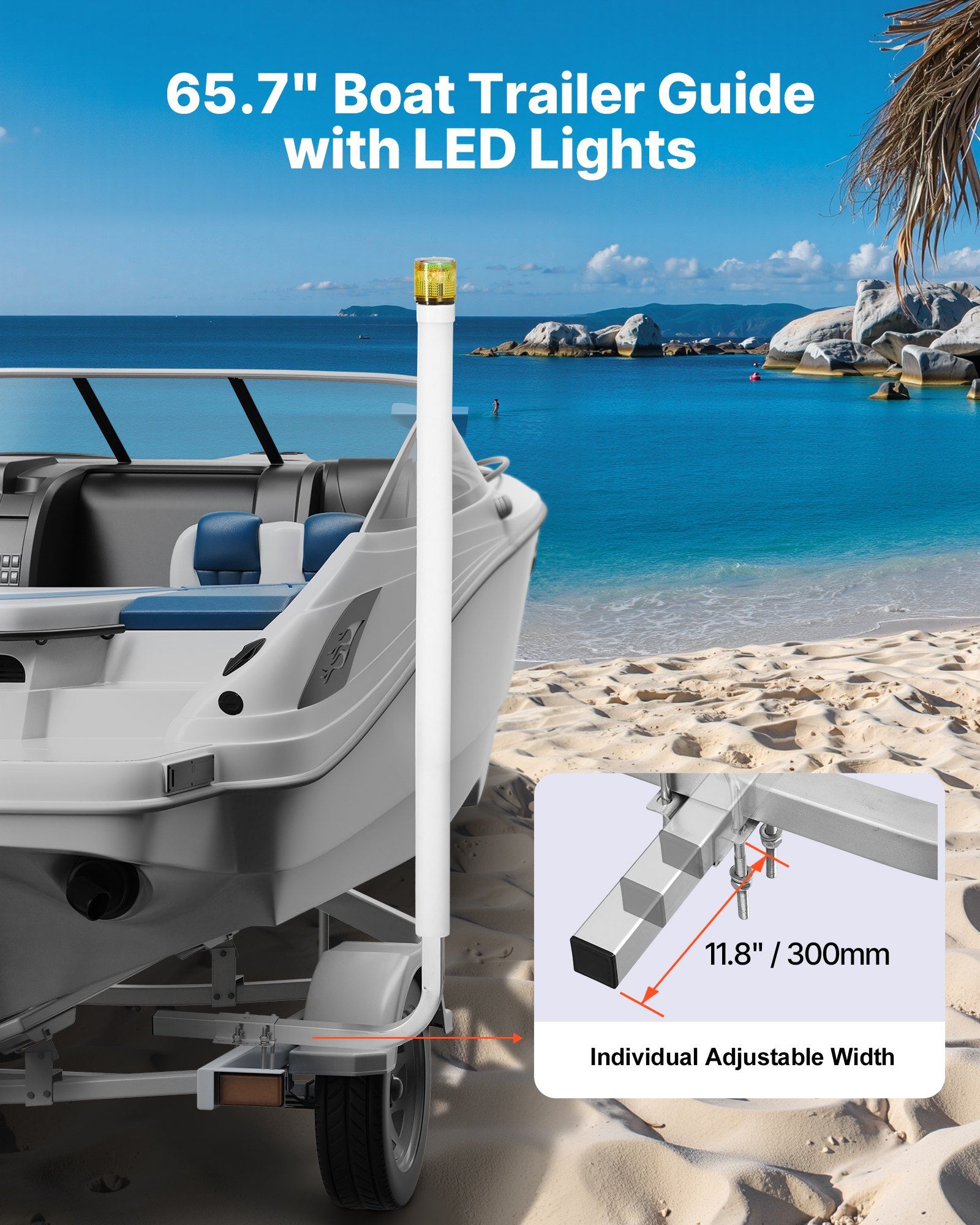 Boat Trailer Guide, 1670mm with LED Light Trailer Guide Poles, 2PCS High-Hardness Steel Guide-Ons, Wide Adjustable Trailers Guides with PVC Pipes, for Ski Boat, Fishing Boat, Sailboat Trailers - Image 2