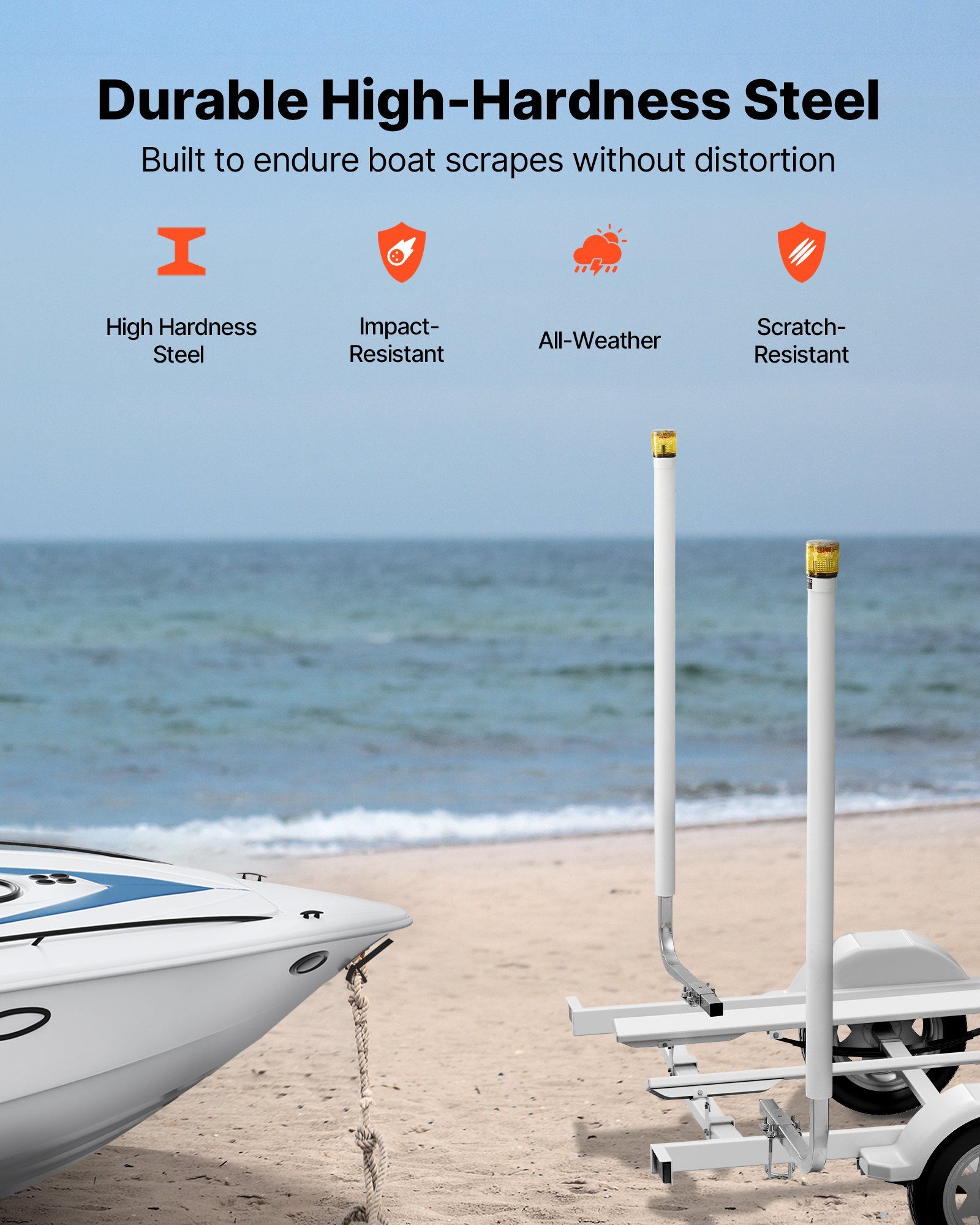 Boat Trailer Guide, 1670mm with LED Light Trailer Guide Poles, 2PCS High-Hardness Steel Guide-Ons, Wide Adjustable Trailers Guides with PVC Pipes, for Ski Boat, Fishing Boat, Sailboat Trailers - Image 5