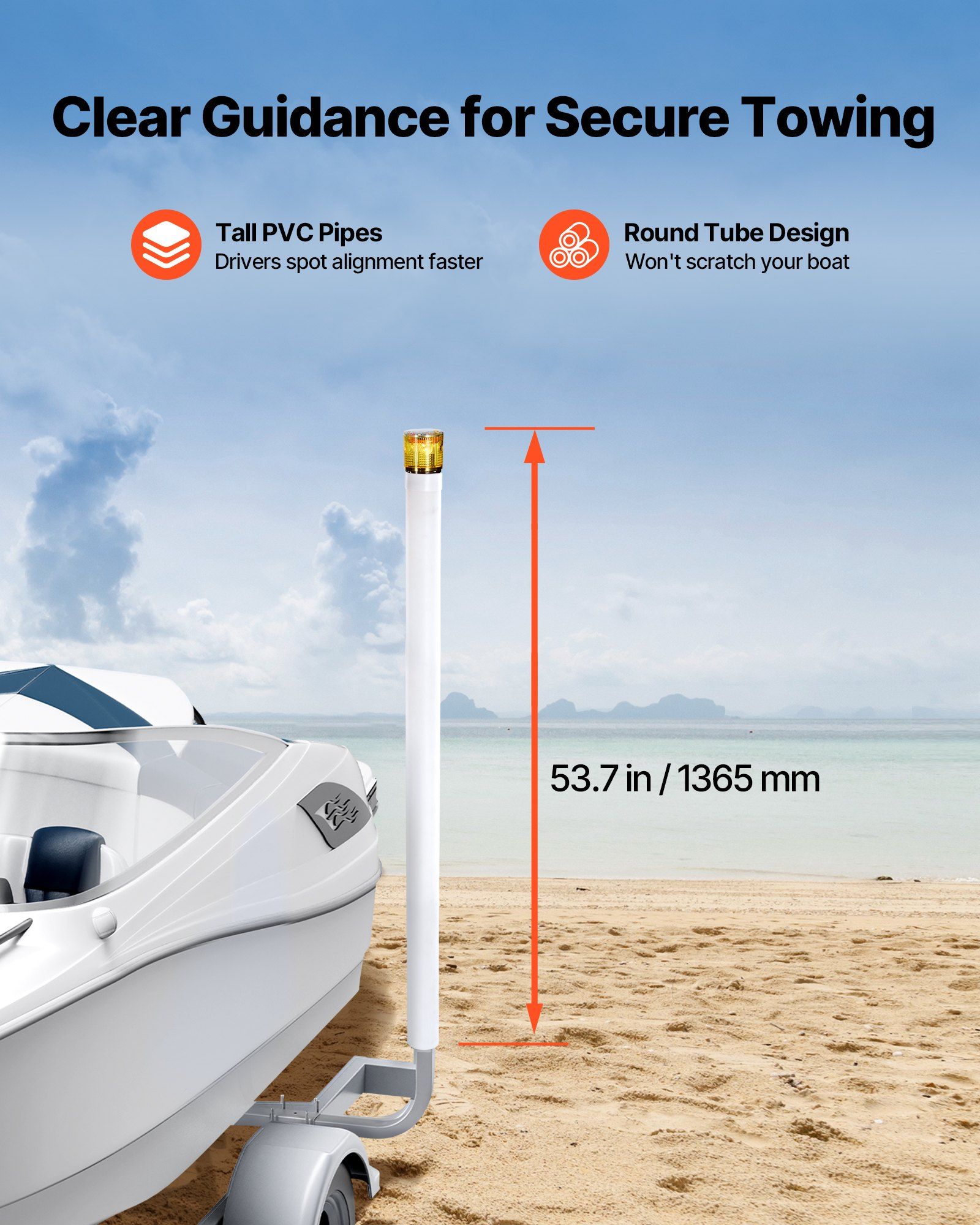 Boat Trailer Guide, 1670mm with LED Light Trailer Guide Poles, 2PCS High-Hardness Steel Guide-Ons, Wide Adjustable Trailers Guides with PVC Pipes, for Ski Boat, Fishing Boat, Sailboat Trailers - Image 6