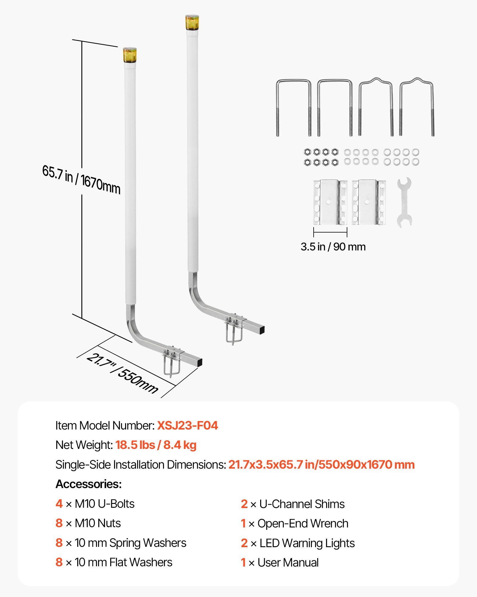 Boat Trailer Guide, 1670mm with LED Light Trailer Guide Poles, 2PCS High-Hardness Steel Guide-Ons, Wide Adjustable Trailers Guides with PVC Pipes, for Ski Boat, Fishing Boat, Sailboat Trailers - Image 7