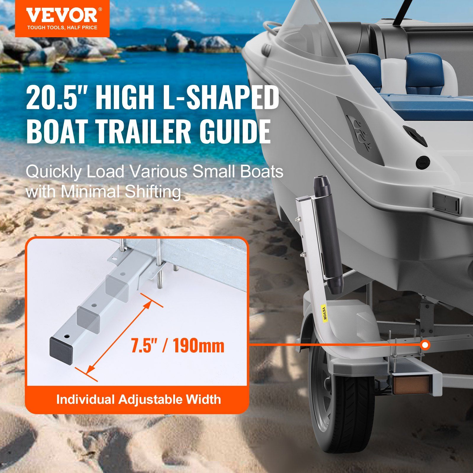 Boat Trailer Guide, 20.5” Adjustable Design Trailer Guide Poles, 2PCS Rustproof Steel Trailer Guide ons, Heavy Duty Roller Guide Design, for Ski Boat, Fishing Boat or Sailboat Trailer - Image 2