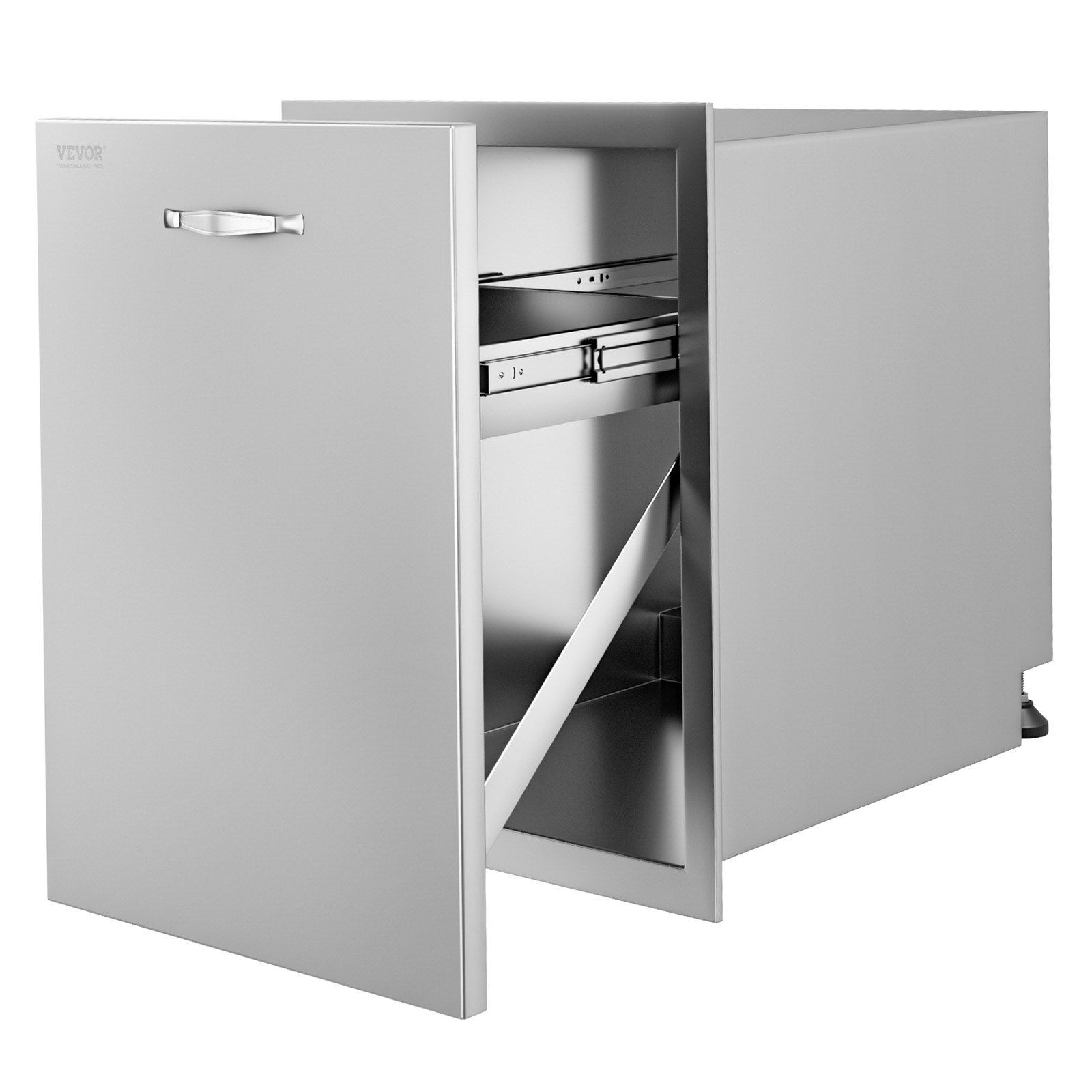 Pull Out Trash Drawer 50x58x57.4 cm Raised Style Trash Bin with Pull-Out Tray Stainless Steel Trash Drawer with Handle for Outdoor Kitchen BBQ Island, Trash Can Not Included - Image 1