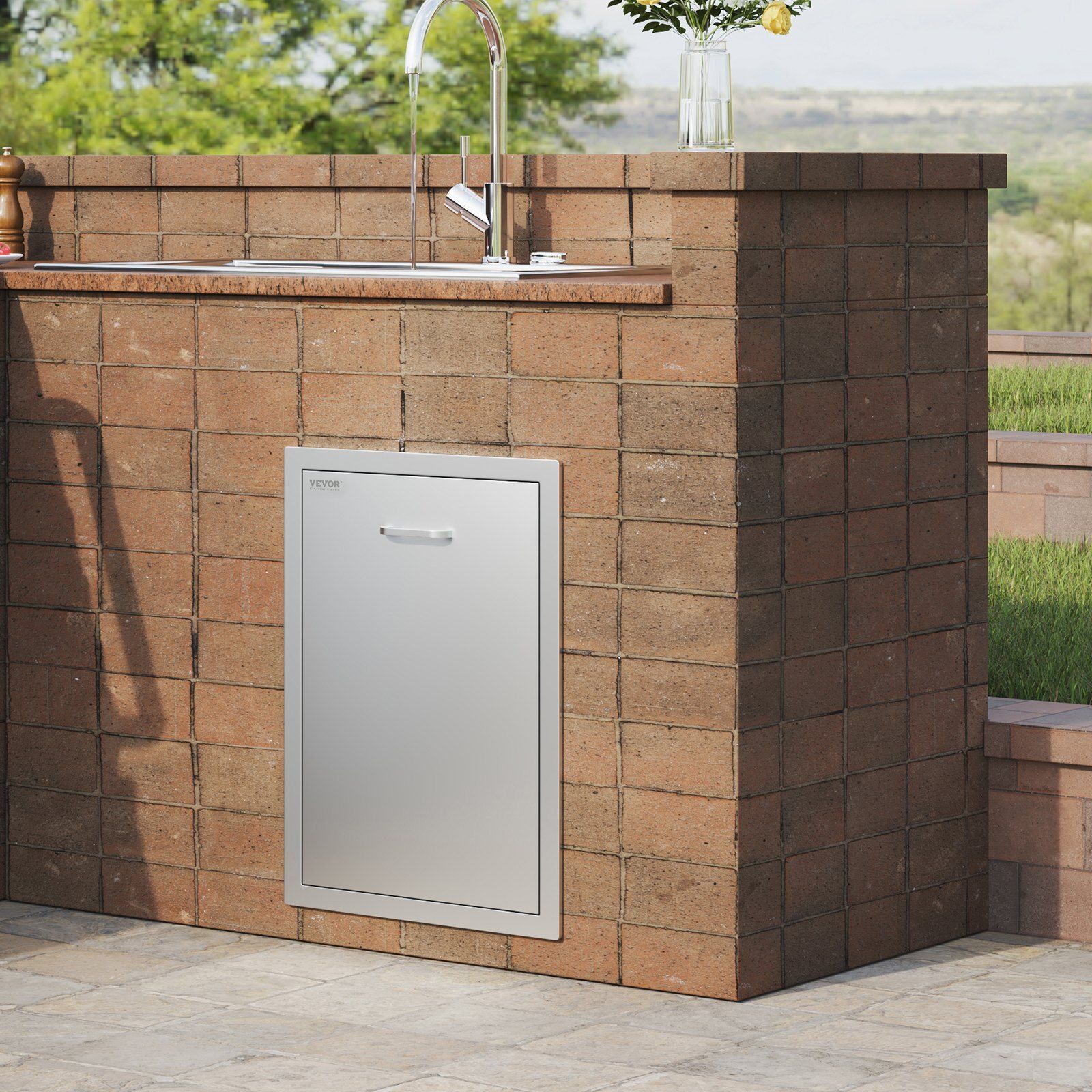 Pull Out Trash Drawer 50x58x57.4 cm Raised Style Trash Bin with Pull-Out Tray Stainless Steel Trash Drawer with Handle for Outdoor Kitchen BBQ Island, Trash Can Not Included - Image 8