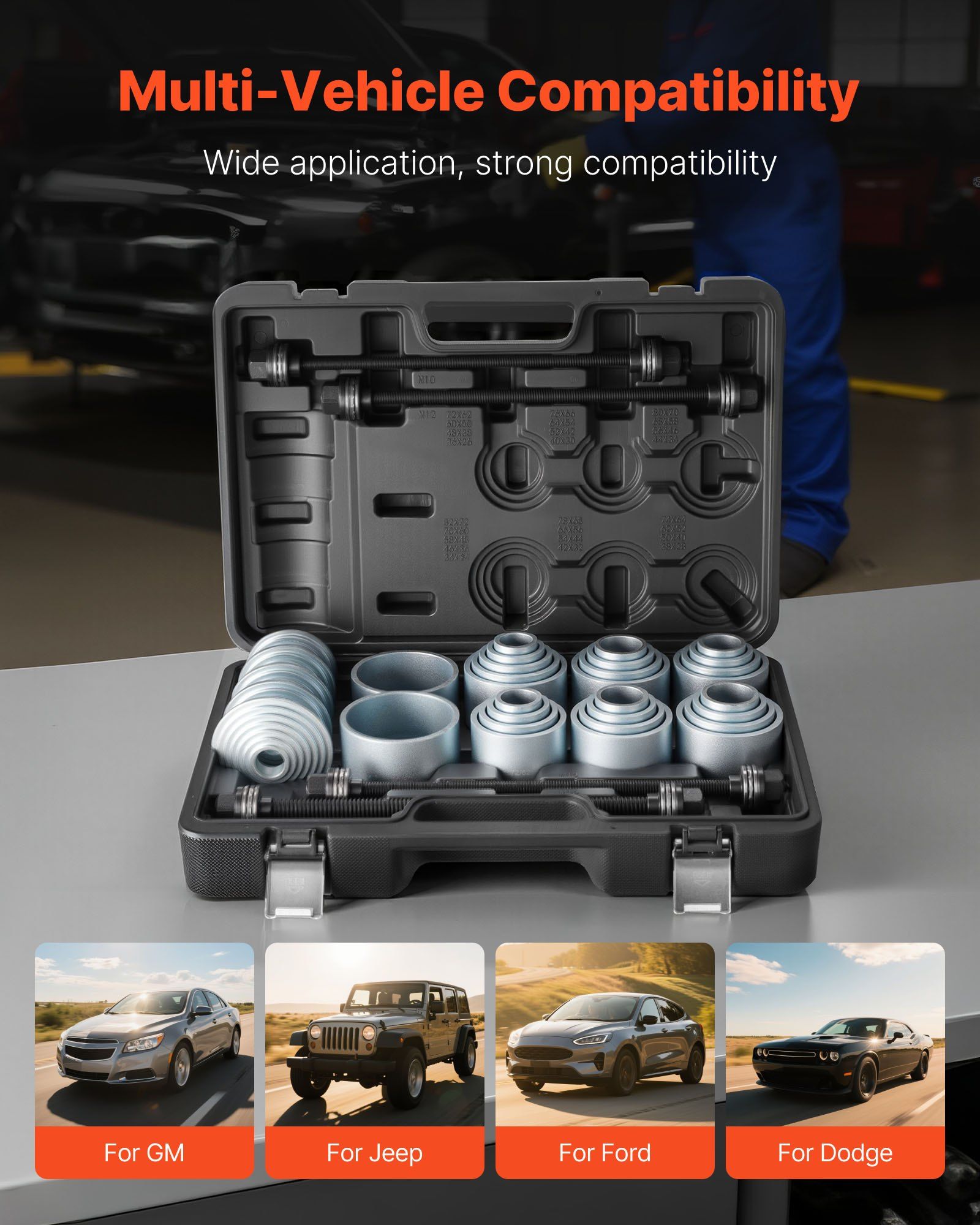 Pull and Press Sleeve Kit, 36 PCS, Steel Bush Removal Insertion Sleeve Tools with Carrying Case, Compatible with LCV and HGV Engines, for Removing and Installing Bushings, Bearings, and Seals - Image 2