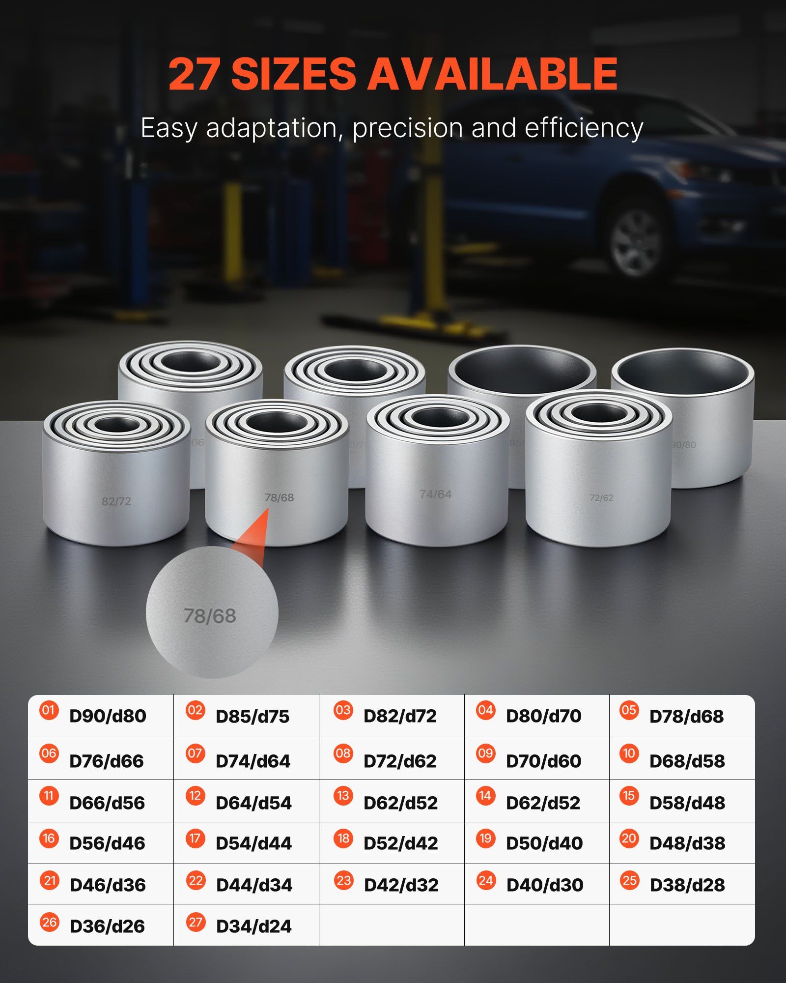 Pull and Press Sleeve Kit, 36 PCS, Steel Bush Removal Insertion Sleeve Tools with Carrying Case, Compatible with LCV and HGV Engines, for Removing and Installing Bushings, Bearings, and Seals - Image 6