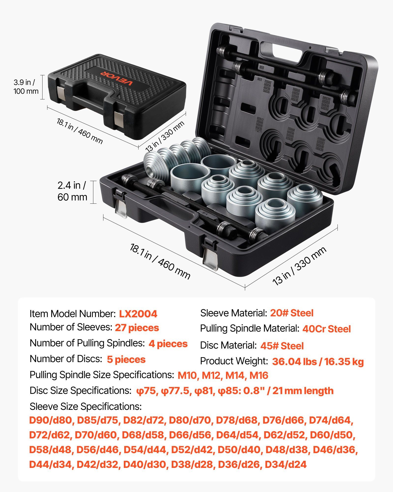 Pull and Press Sleeve Kit, 36 PCS, Steel Bush Removal Insertion Sleeve Tools with Carrying Case, Compatible with LCV and HGV Engines, for Removing and Installing Bushings, Bearings, and Seals - Image 7