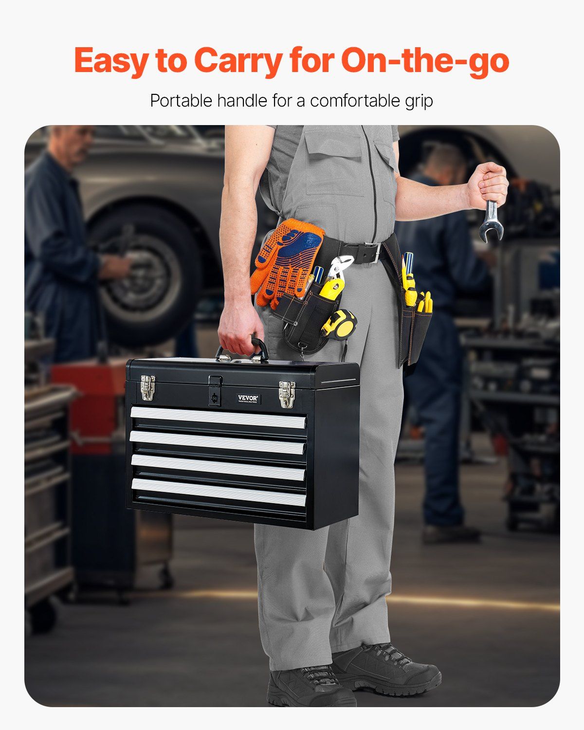Metal Tool Box, 20.5-inch, Portable Metal Tool Box with 4 Drawers, Small Tool Chest with EVA Liners, Ball Bearing Slide Drawers Locking & Powder Coated Finish, Multi-Function Tool Organizer - Image 5