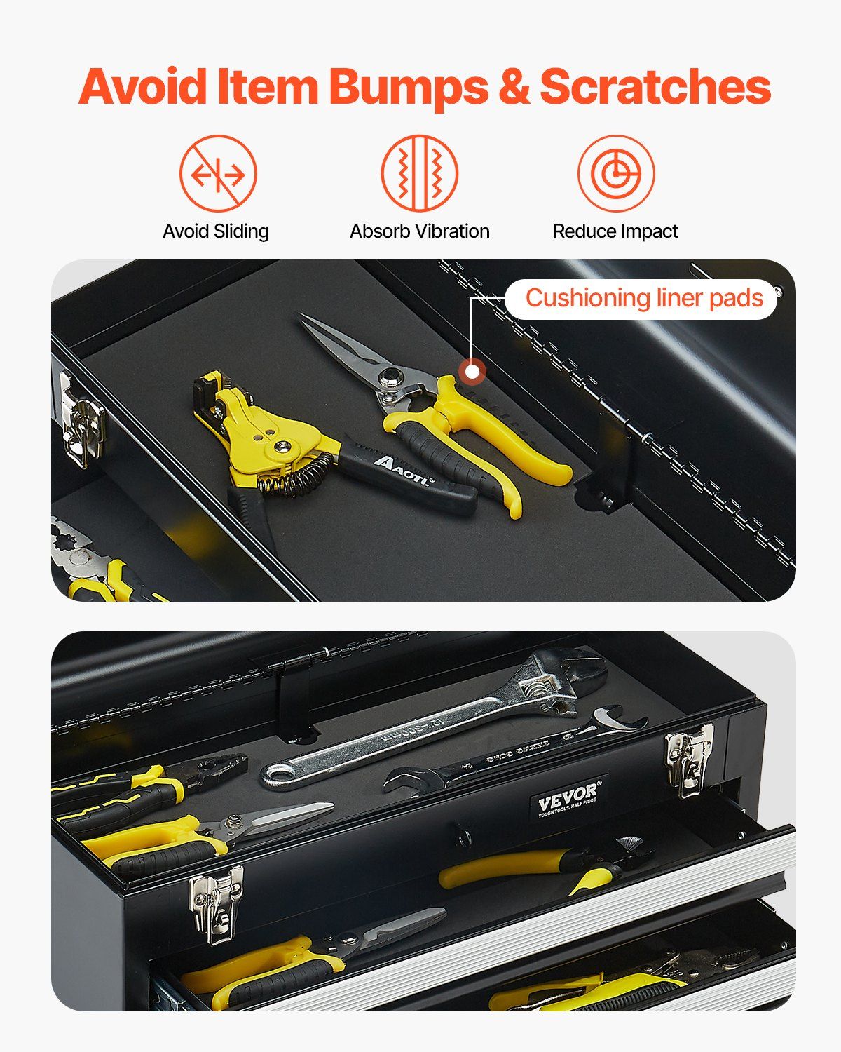 Metal Tool Box, 20.5-inch, Portable Metal Tool Box with 4 Drawers, Small Tool Chest with EVA Liners, Ball Bearing Slide Drawers Locking & Powder Coated Finish, Multi-Function Tool Organizer - Image 7
