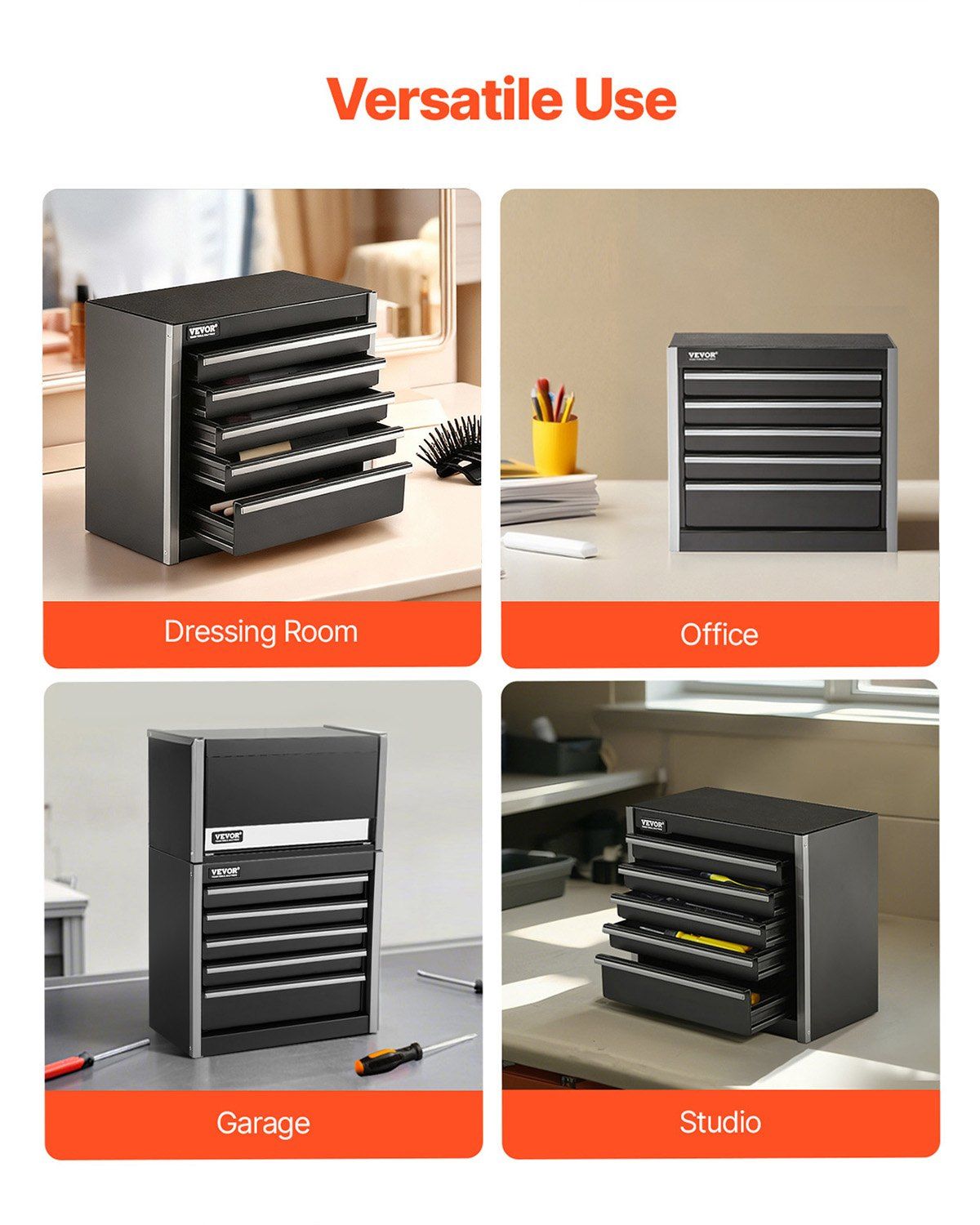Metal Tool Box, 8.6-inch, Portable Metal Tool Box with 5 Drawers, Small Tool Chest with EVA Liners and PP Feet Pads, Heavy-Duty Steel With Ball Bearing Opening and Powder Coated Finish, Black - Image 5