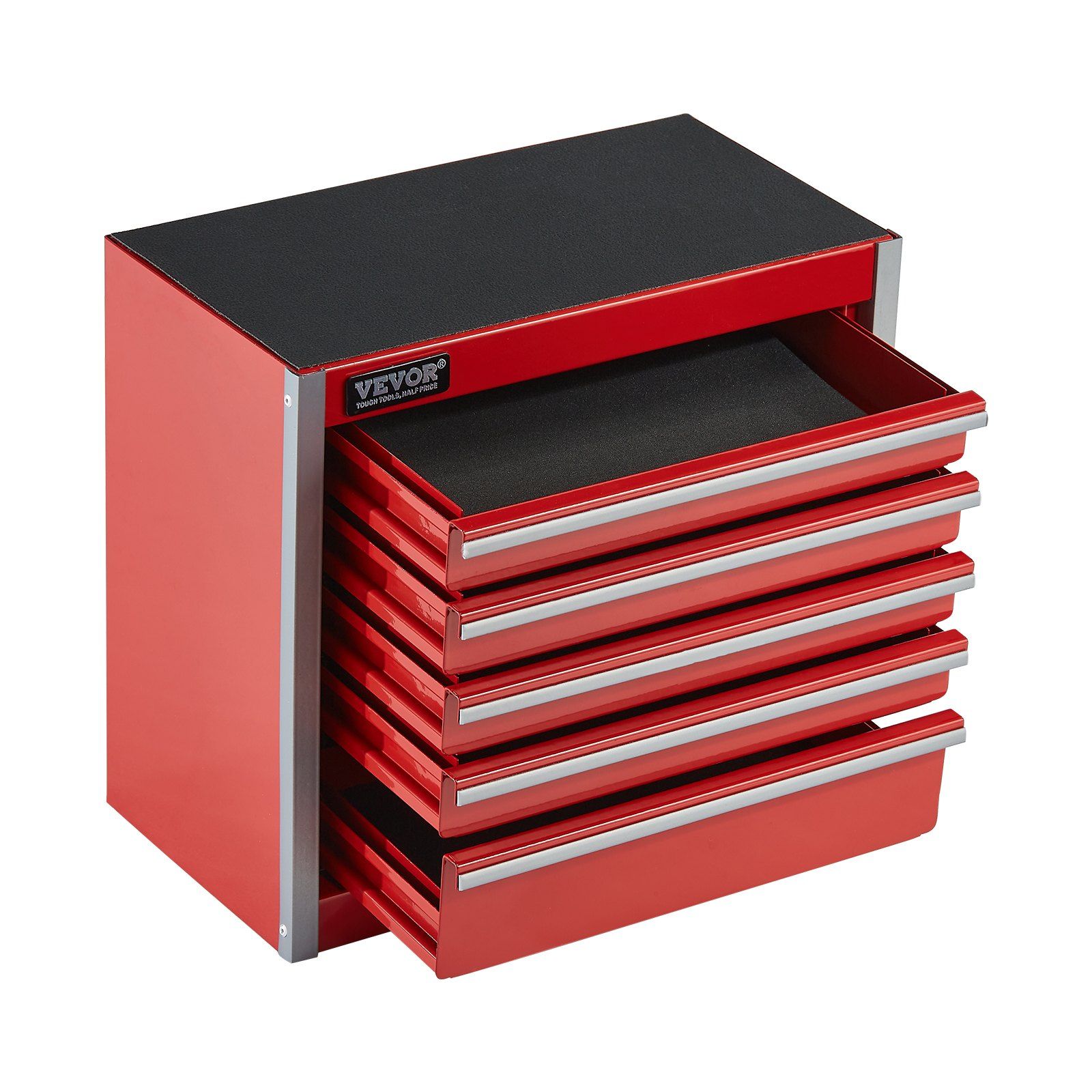 Metal Tool Box, 8.6-inch, Portable Metal Tool Box with 5 Drawers, Small Tool Chest with EVA Liners and PP Feet Pads, Heavy-Duty Steel With Ball Bearing Opening and Powder Coated Finish, Red - Image 1