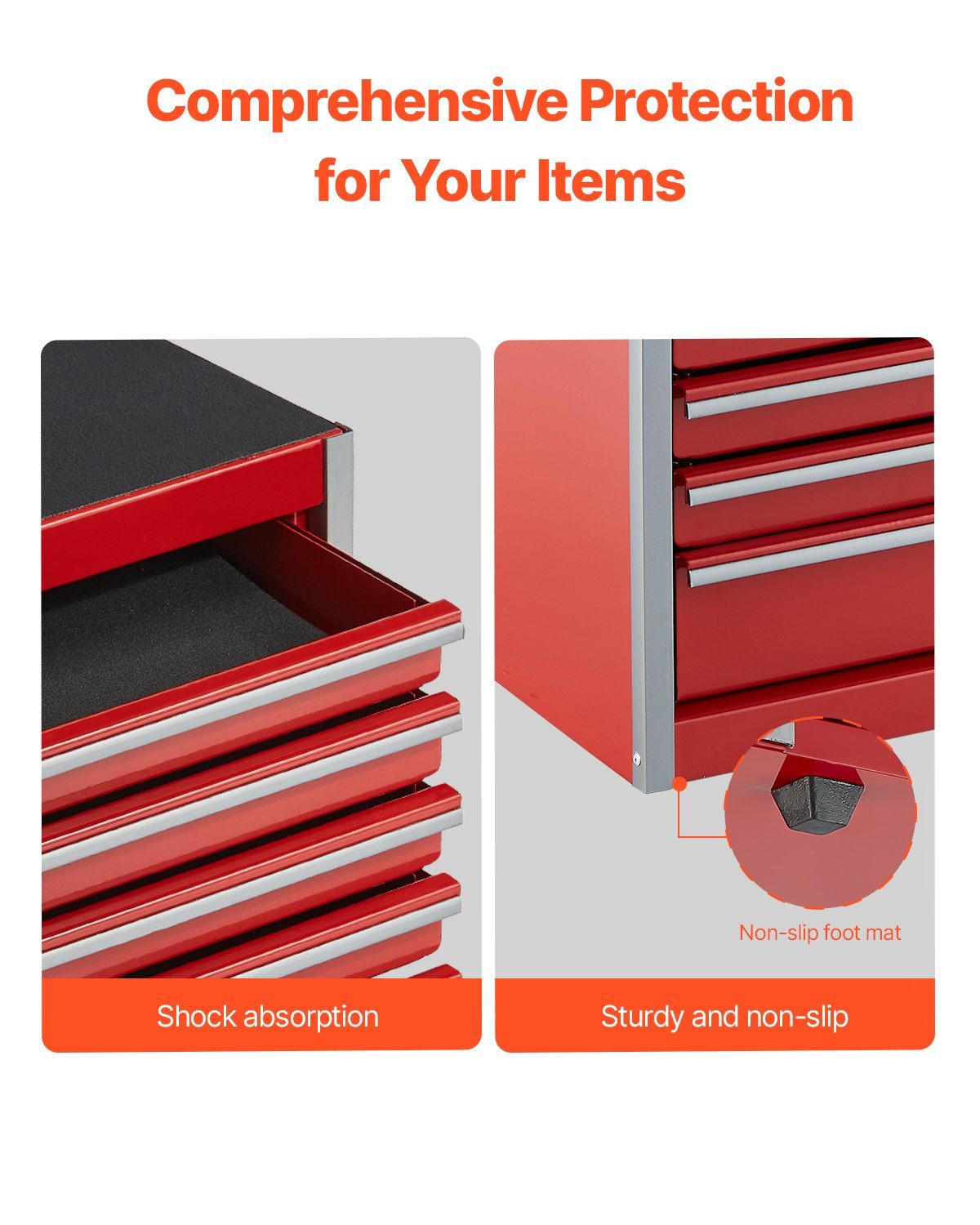 Metal Tool Box, 8.6-inch, Portable Metal Tool Box with 5 Drawers, Small Tool Chest with EVA Liners and PP Feet Pads, Heavy-Duty Steel With Ball Bearing Opening and Powder Coated Finish, Red - Image 7