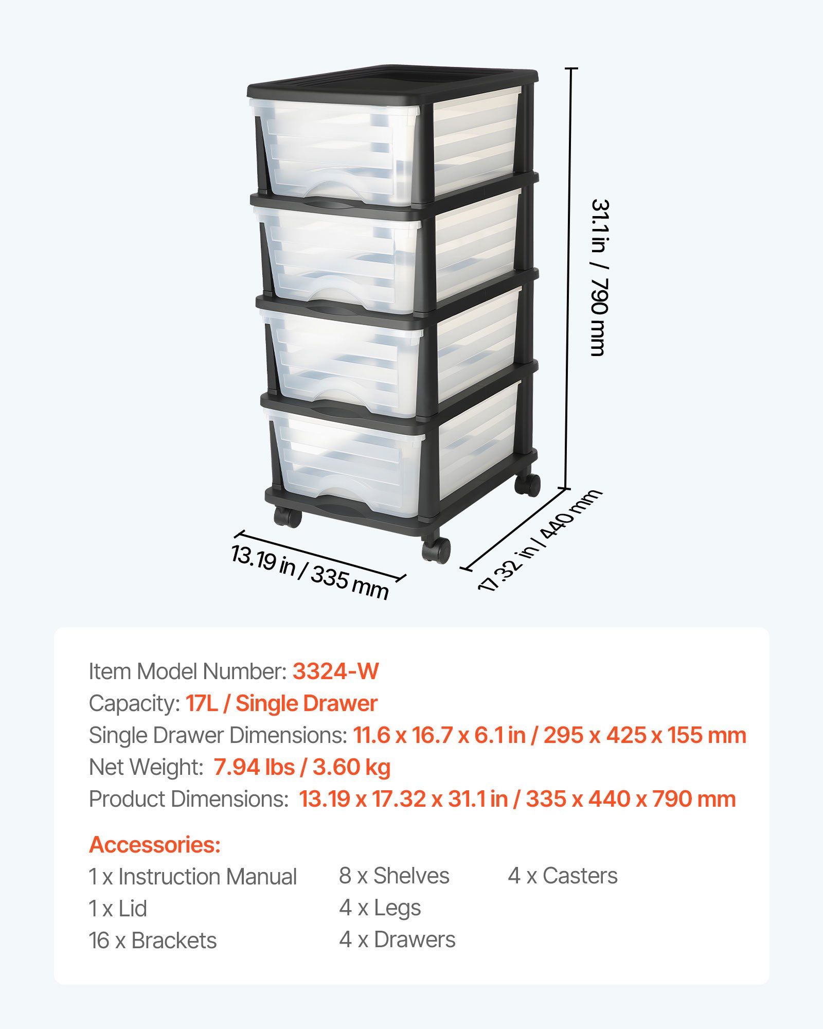 Plastic Storage Drawers Cart, 4 Drawers Storage Organizer with Wheels, Rolling Closet Organization and Storage Dividers, Dresser Organizer Clear Bins for Office Supplies, Craft Rooms, Classrooms - Image 7