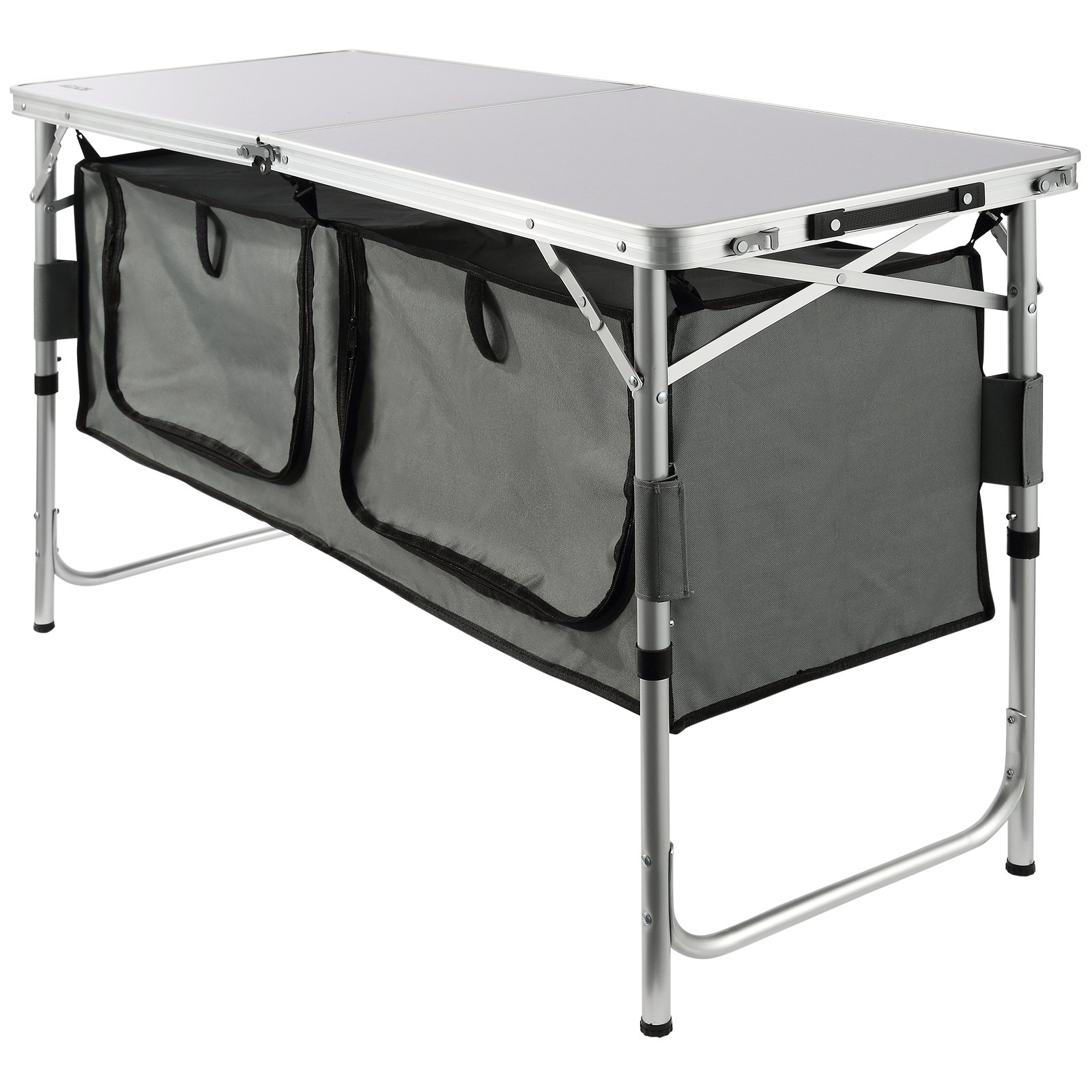 Camping Kitchen Table, Quick set-up Folding Camping Table with A Carrying Bag, 3 Adjustable Heights, MDF Camping Table, Ideal for Outdoor Picnics, BBQs, Camping, RV Traveling - Image 1