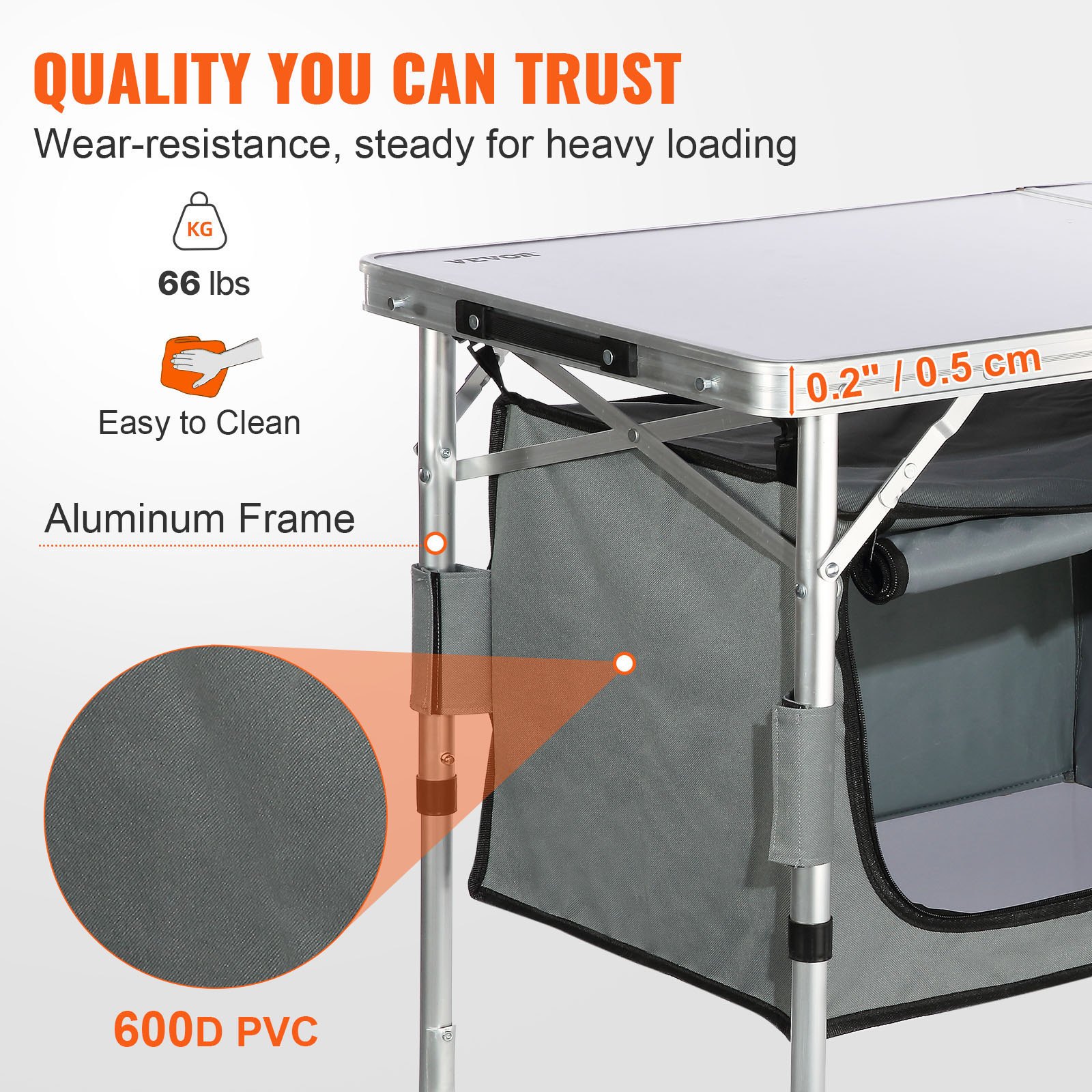 Camping Kitchen Table, Quick set-up Folding Camping Table with A Carrying Bag, 3 Adjustable Heights, MDF Camping Table, Ideal for Outdoor Picnics, BBQs, Camping, RV Traveling - Image 4