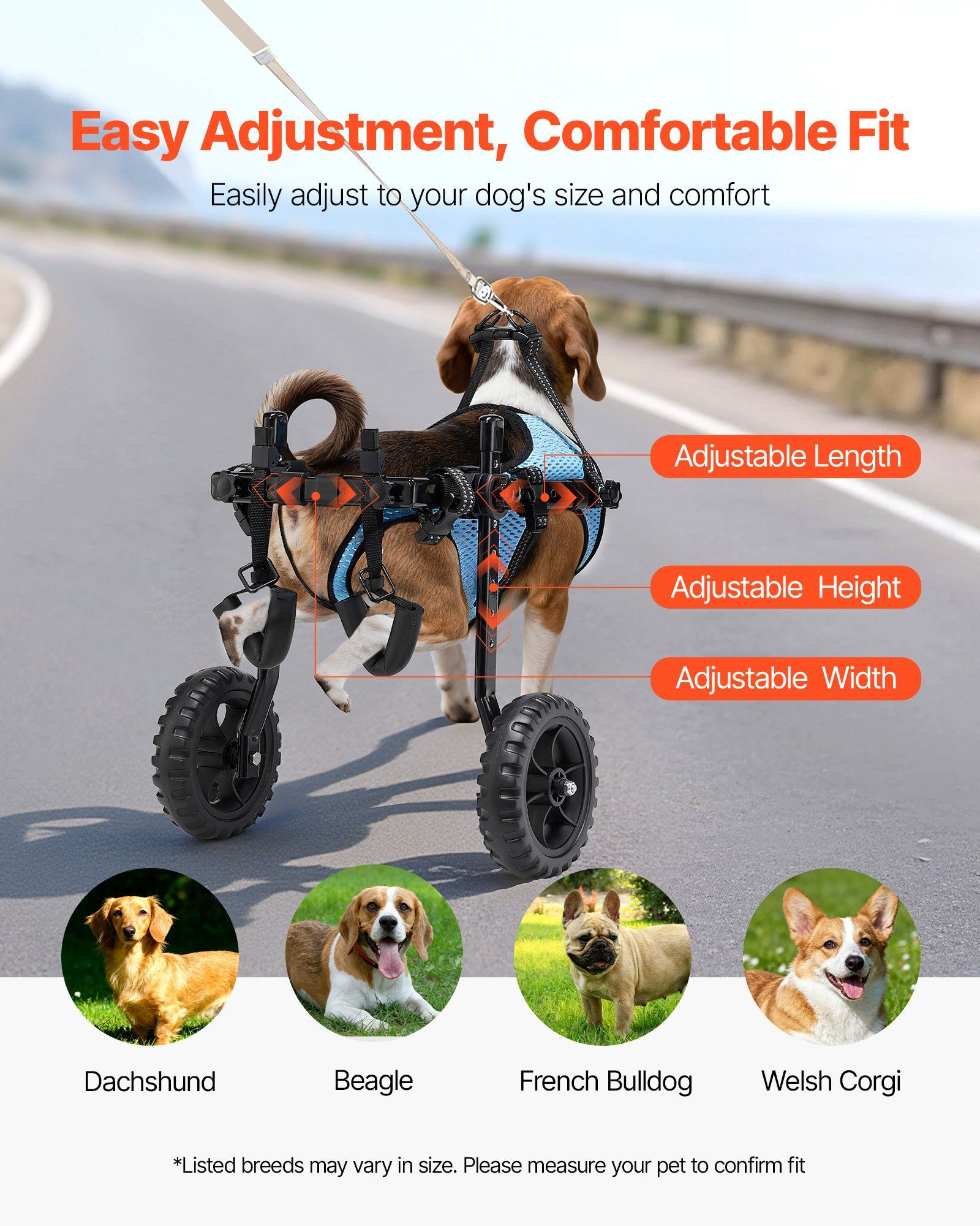 Dog Wheelchair for Back Legs, Adjustable 2 Wheels Pet Wheelchair, Lightweight  Dog Cart with Shock-Absorbing Wheels, Mobility Support Wheel Chair for Disabled Injured Dogs up to 10kg, Small - Image 5