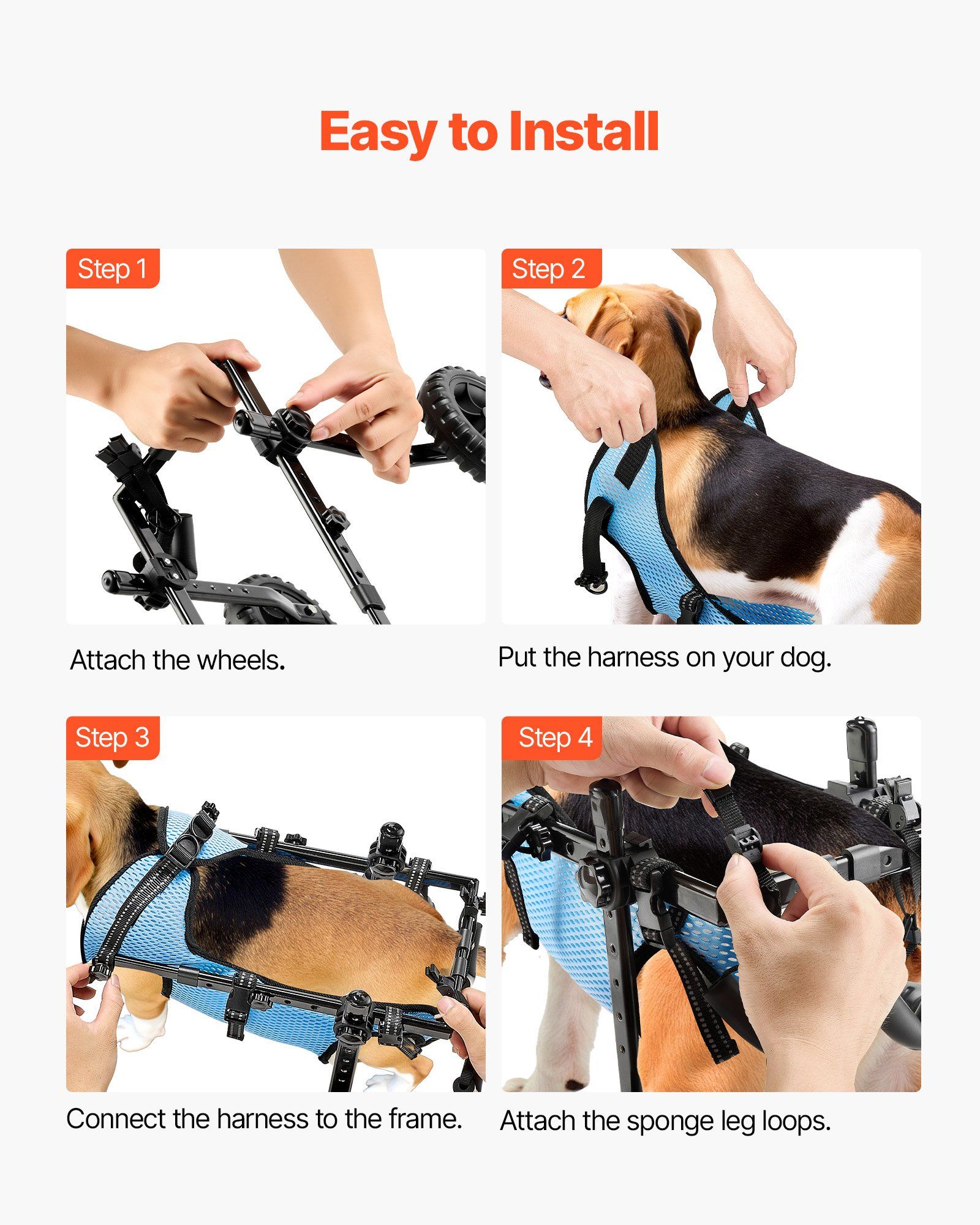 Dog Wheelchair for Back Legs, Adjustable 2 Wheels Pet Wheelchair, Lightweight  Dog Cart with Shock-Absorbing Wheels, Mobility Support Wheel Chair for Disabled Injured Dogs up to 10kg, Small - Image 7