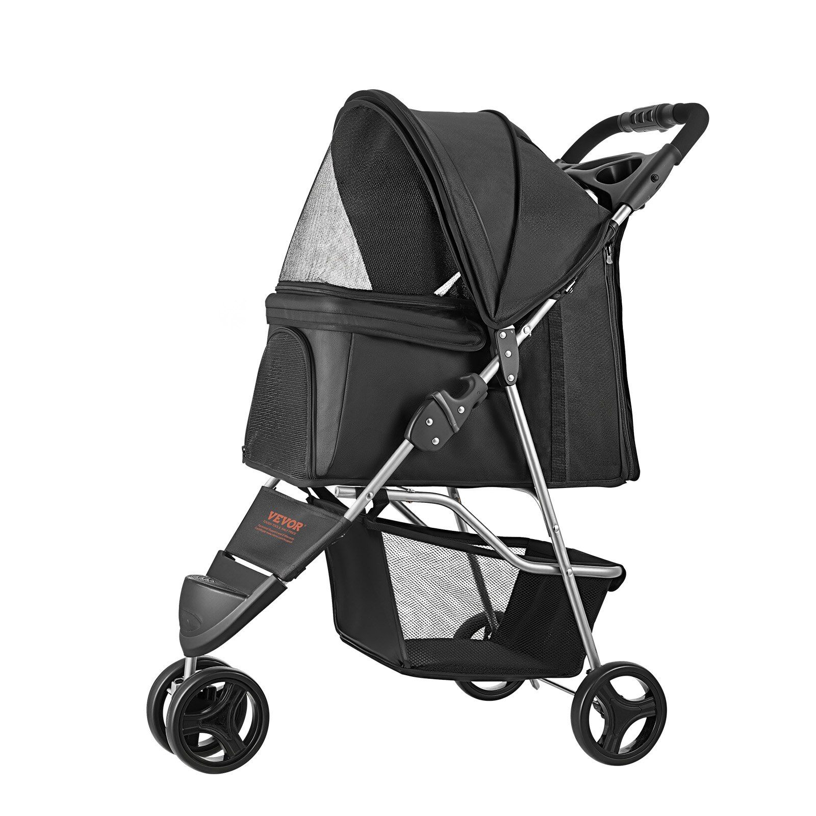 Pet Stroller, 16KG Weight Capacity, Foldable Dog Stroller Cart, 3 Wheels Cats Strollers with Mesh Windows and Cup Holders, Portable Pet Carrier Strollers with Brake, for Small to Medium Pets - Image 1