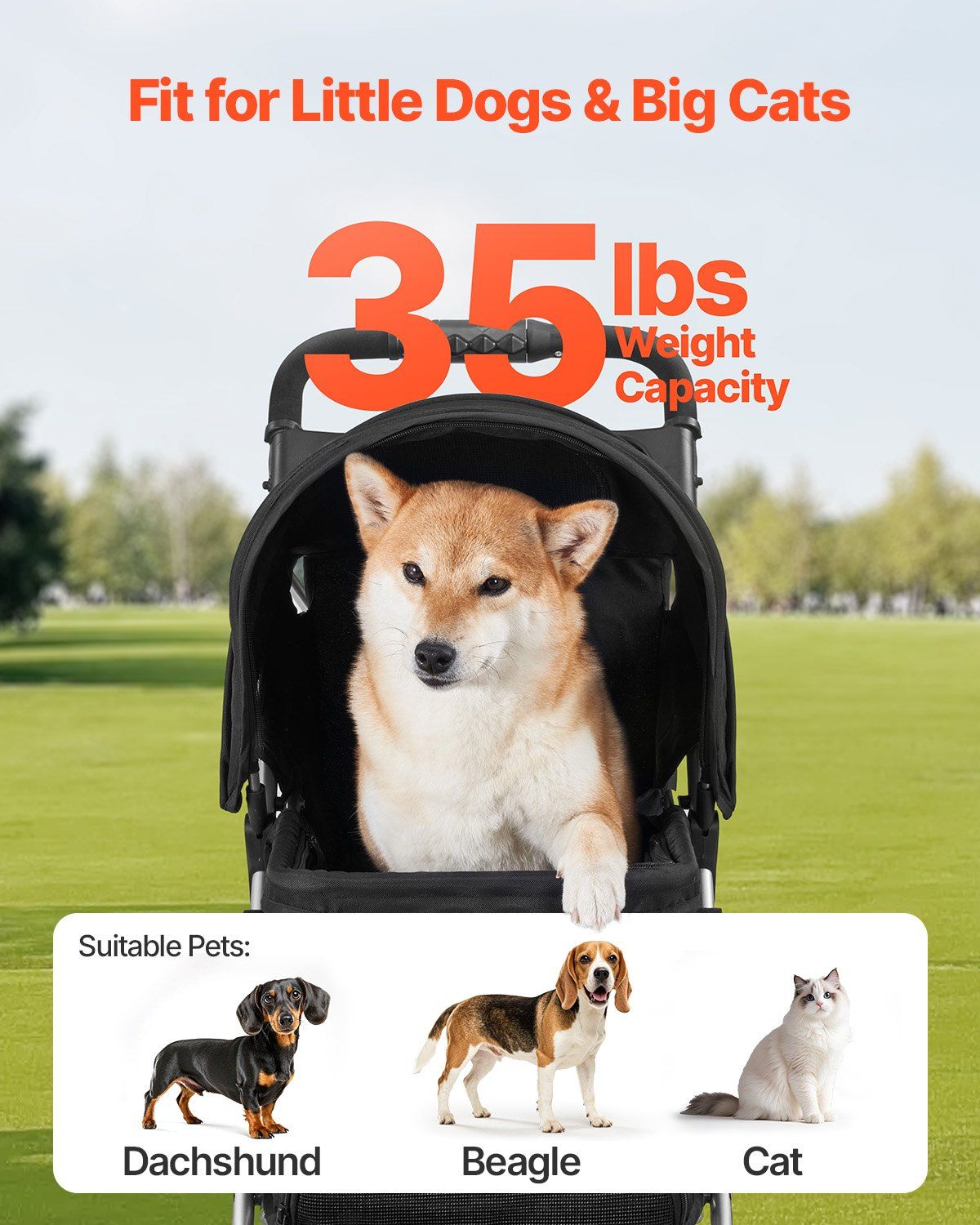 Pet Stroller, 16KG Weight Capacity, Foldable Dog Stroller Cart, 3 Wheels Cats Strollers with Mesh Windows and Cup Holders, Portable Pet Carrier Strollers with Brake, for Small to Medium Pets - Image 4