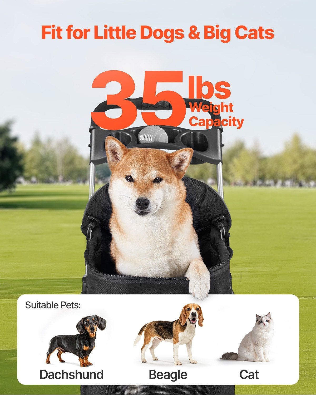 Pet Stroller, 16KG Weight Capacity, Foldable Dog Stroller Cart, 4 Wheels Cats Pram with Detachable Carrier & Mesh Windows, Portable Animal Carrier with Brake for Small to Medium Pets - Image 4