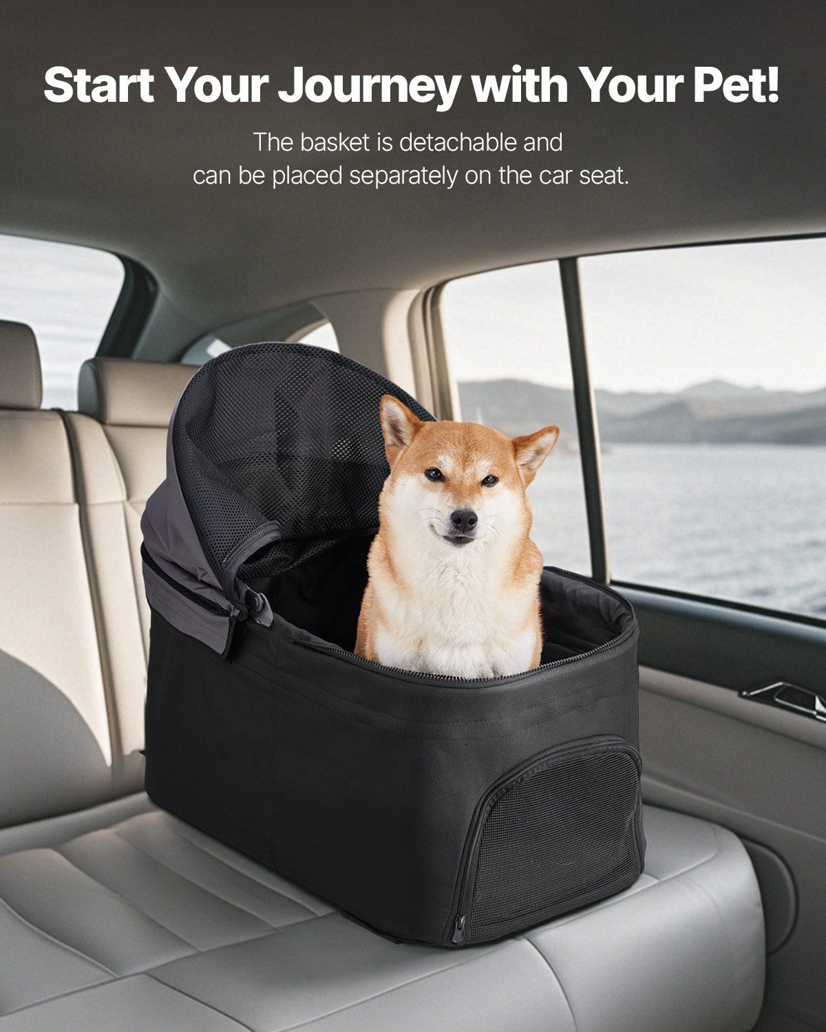 Pet Stroller, 16KG Weight Capacity, Foldable Dog Stroller Cart, 4 Wheels Cats Pram with Detachable Carrier & Mesh Windows, Portable Animal Carrier with Brake for Small to Medium Pets - Image 5