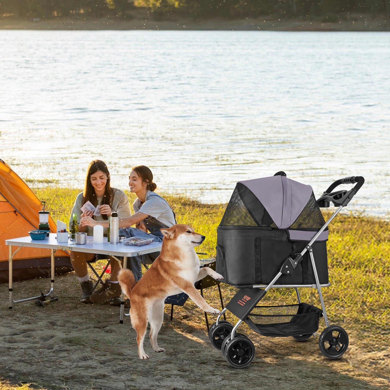 Pet Stroller, 16KG Weight Capacity, Foldable Dog Stroller Cart, 4 Wheels Cats Pram with Detachable Carrier & Mesh Windows, Portable Animal Carrier with Brake for Small to Medium Pets - Image 8