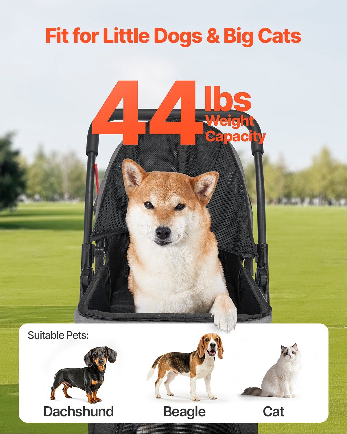 Pet Stroller, 20KG Weight Capacity, Foldable Dog Stroller Cart, 4 Wheels Cats Stroller with Mesh Windows & Revrsible Handle, Portable Pet Carrier Stroller with Brake, for Small to Medium Pets - Image 4