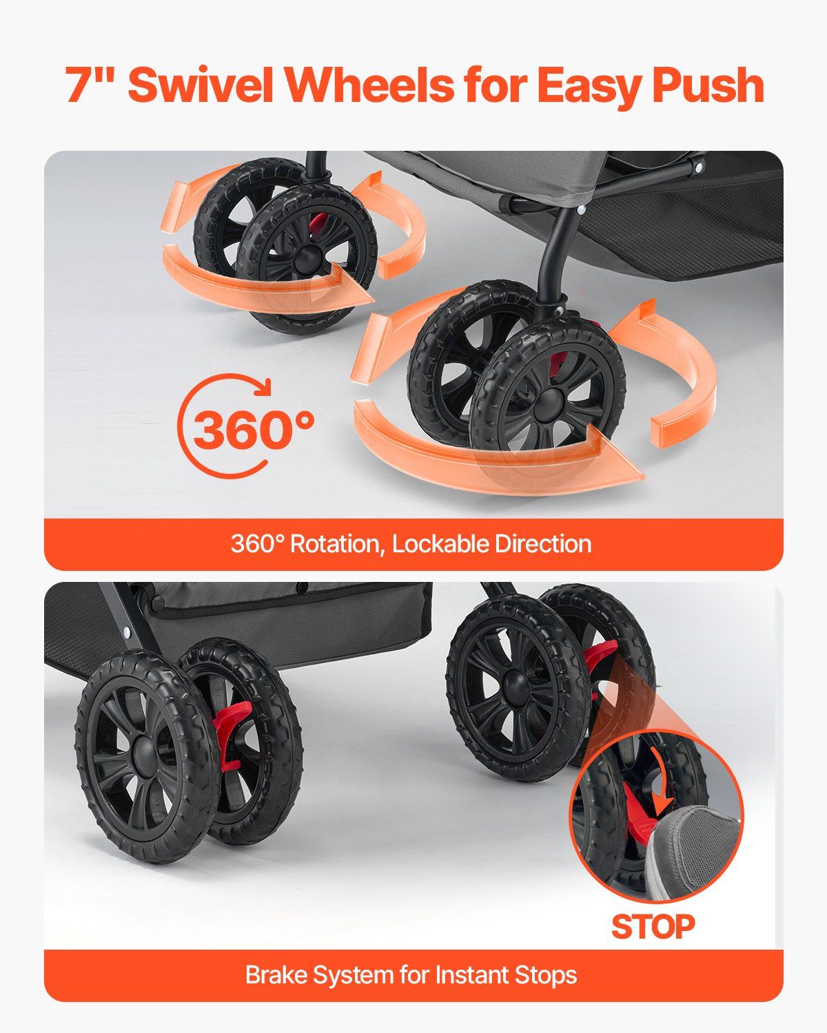 Pet Stroller, 20KG Weight Capacity, Foldable Dog Stroller Cart, 4 Wheels Cats Stroller with Mesh Windows & Revrsible Handle, Portable Pet Carrier Stroller with Brake, for Small to Medium Pets - Image 7