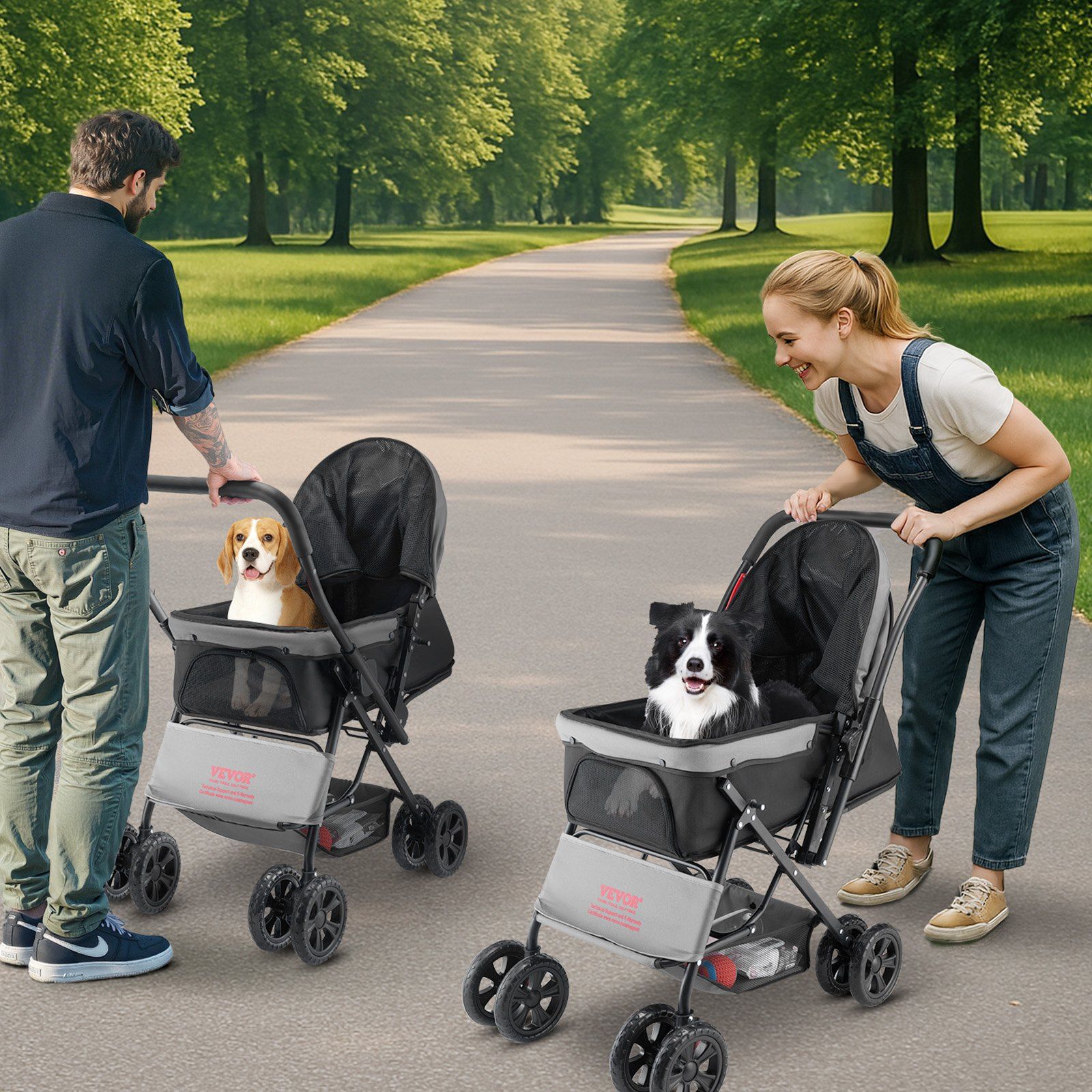 Pet Stroller, 20KG Weight Capacity, Foldable Dog Stroller Cart, 4 Wheels Cats Stroller with Mesh Windows & Revrsible Handle, Portable Pet Carrier Stroller with Brake, for Small to Medium Pets - Image 8