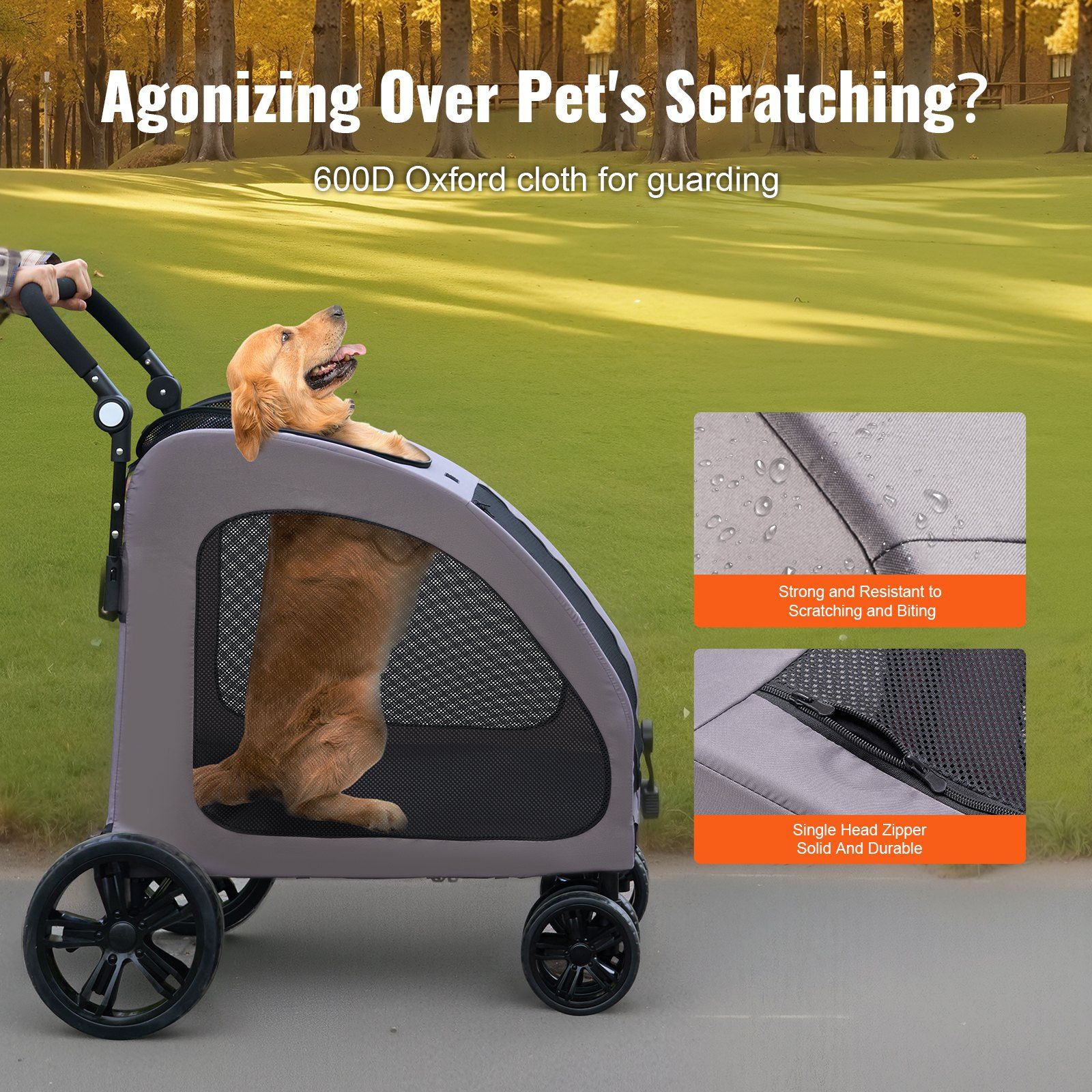 Pet Stroller, 4 Wheels Dog Stroller with Brakes, 160lbs Weight Capacity, Portable Puppy Stroller Carrier with Breathable Mesh Windows & Height-Adjustable Height, Animal Stroller for Cats & Dogs - Image 4