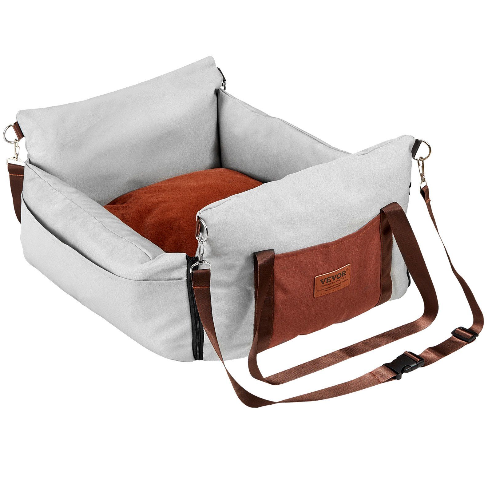 Dog Car Seat, Waterproof Dog Booster Seat for Car with Side Handles and A Storage Pocket, Clip-On Safety Leash and PP Cotton Filling, Dog Car Bed for Small Dog up to 11.3 kg, Gray - Image 1
