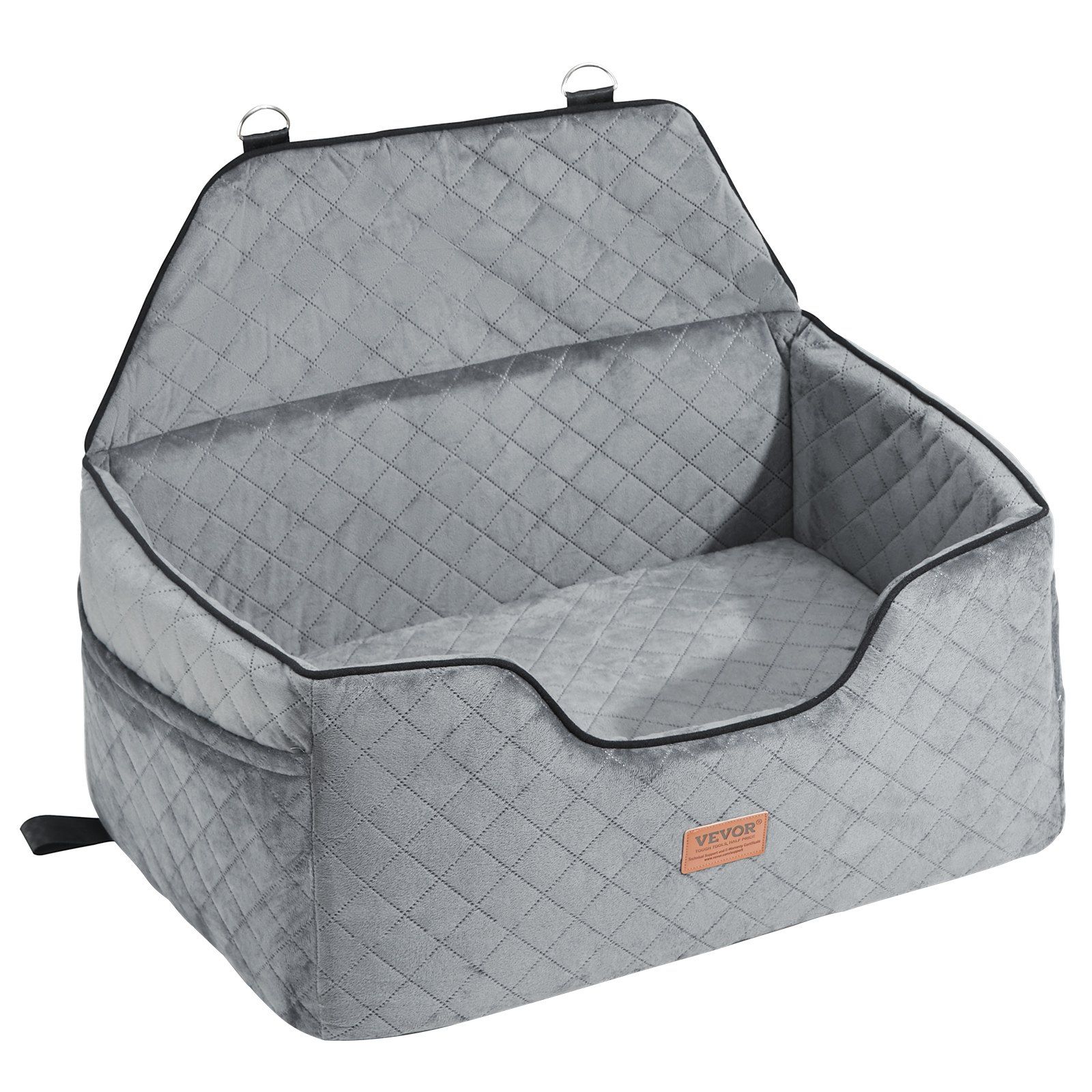 Dog Car Seat, Dog Booster Seat for Car with A Storage Pocket, Pet Car Seat with Clip-On Safety Leash, Sponge Filling, Dog Car Bed for Medium & Large Dog up to 24.9 kg, Gray - Image 1