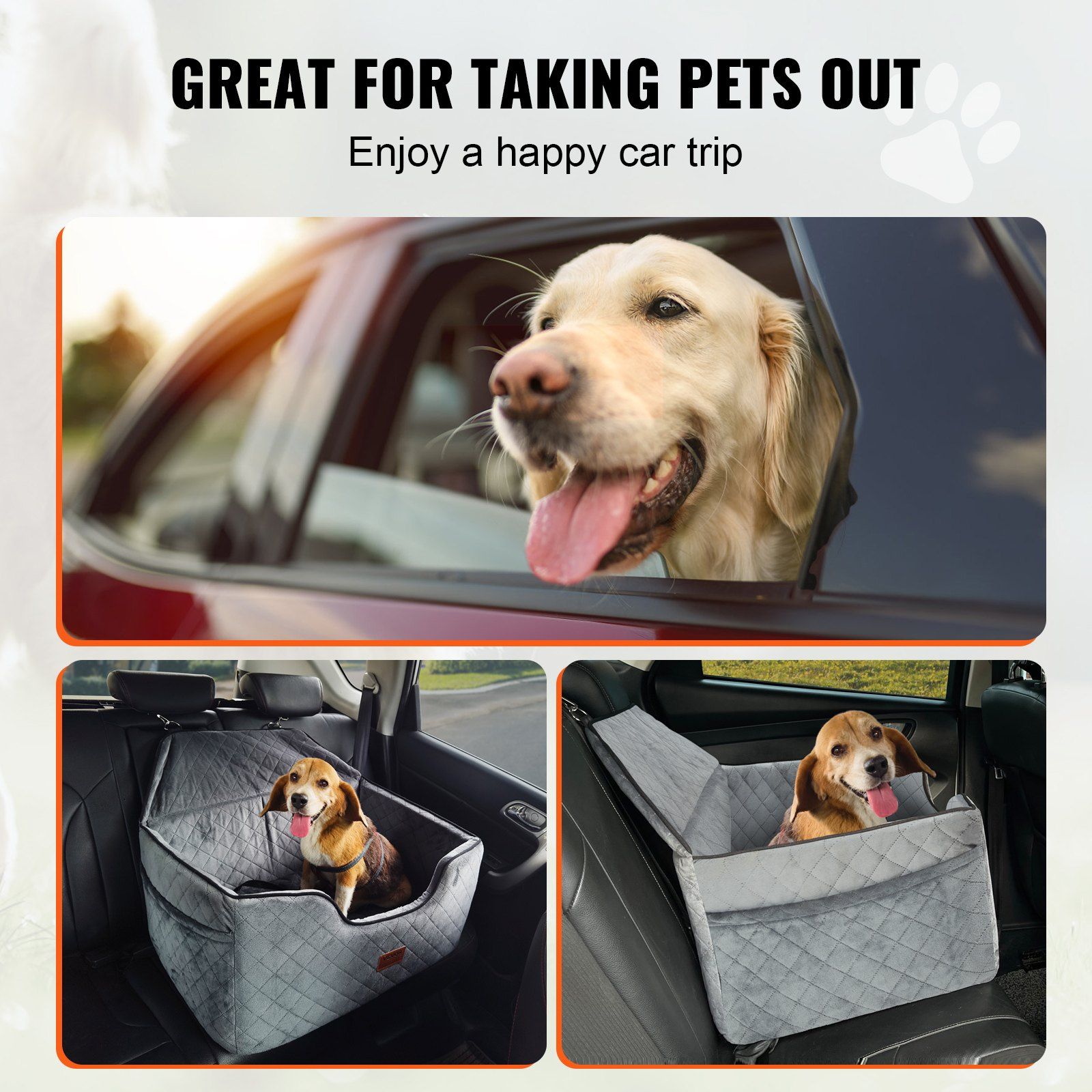 Dog Car Seat, Dog Booster Seat for Car with A Storage Pocket, Pet Car Seat with Clip-On Safety Leash, Sponge Filling, Dog Car Bed for Medium & Large Dog up to 24.9 kg, Gray - Image 6
