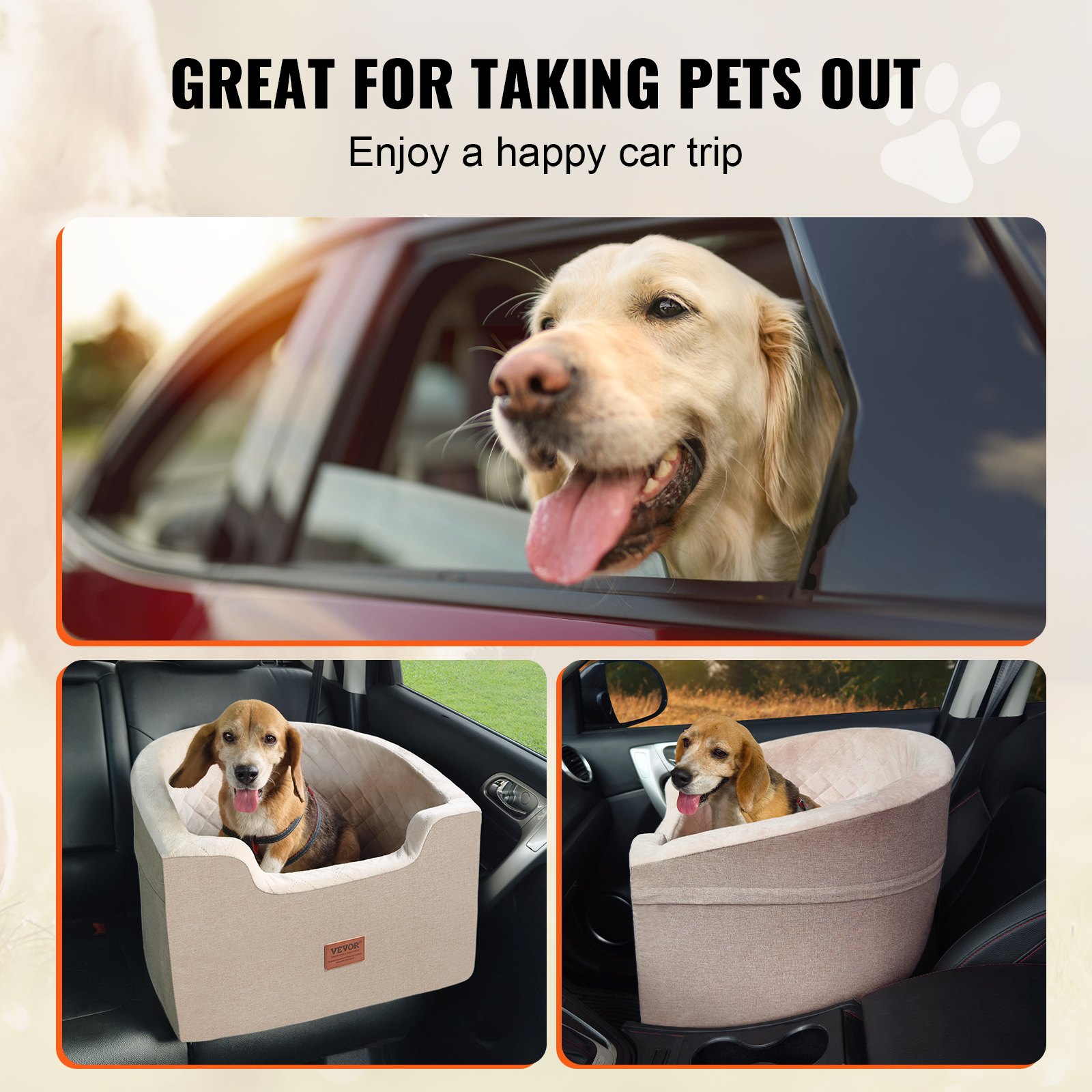 Dog Car Seat, Waterproof Dog Booster Seat for Car with A Storage Pocket, Clip-On Safety Leash and Sponge Filling, Dog Car Bed for Small & Medium Dog up to 24.9 kg, Brown - Image 6