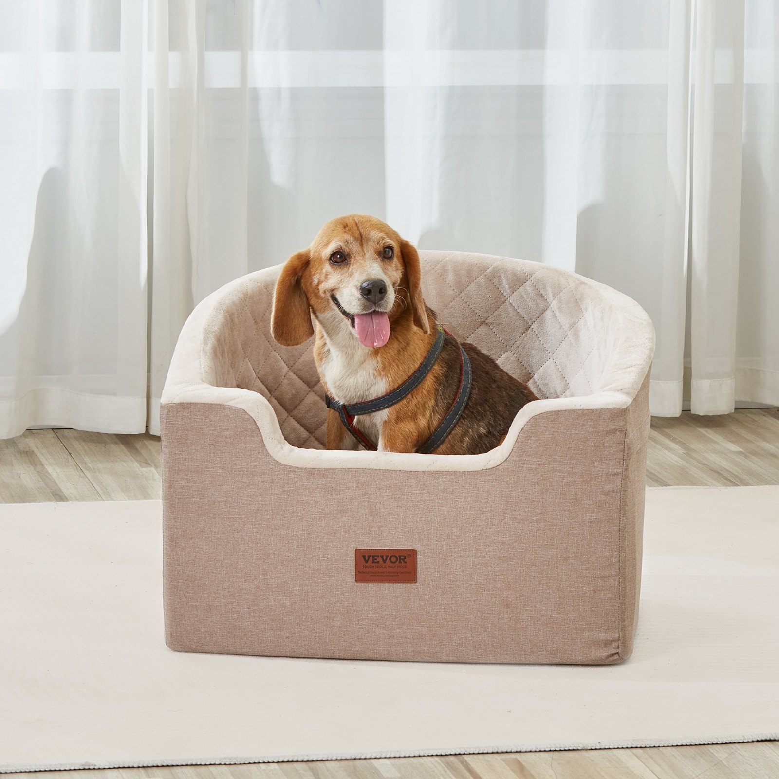 Dog Car Seat, Waterproof Dog Booster Seat for Car with A Storage Pocket, Clip-On Safety Leash and Sponge Filling, Dog Car Bed for Small & Medium Dog up to 24.9 kg, Brown - Image 8