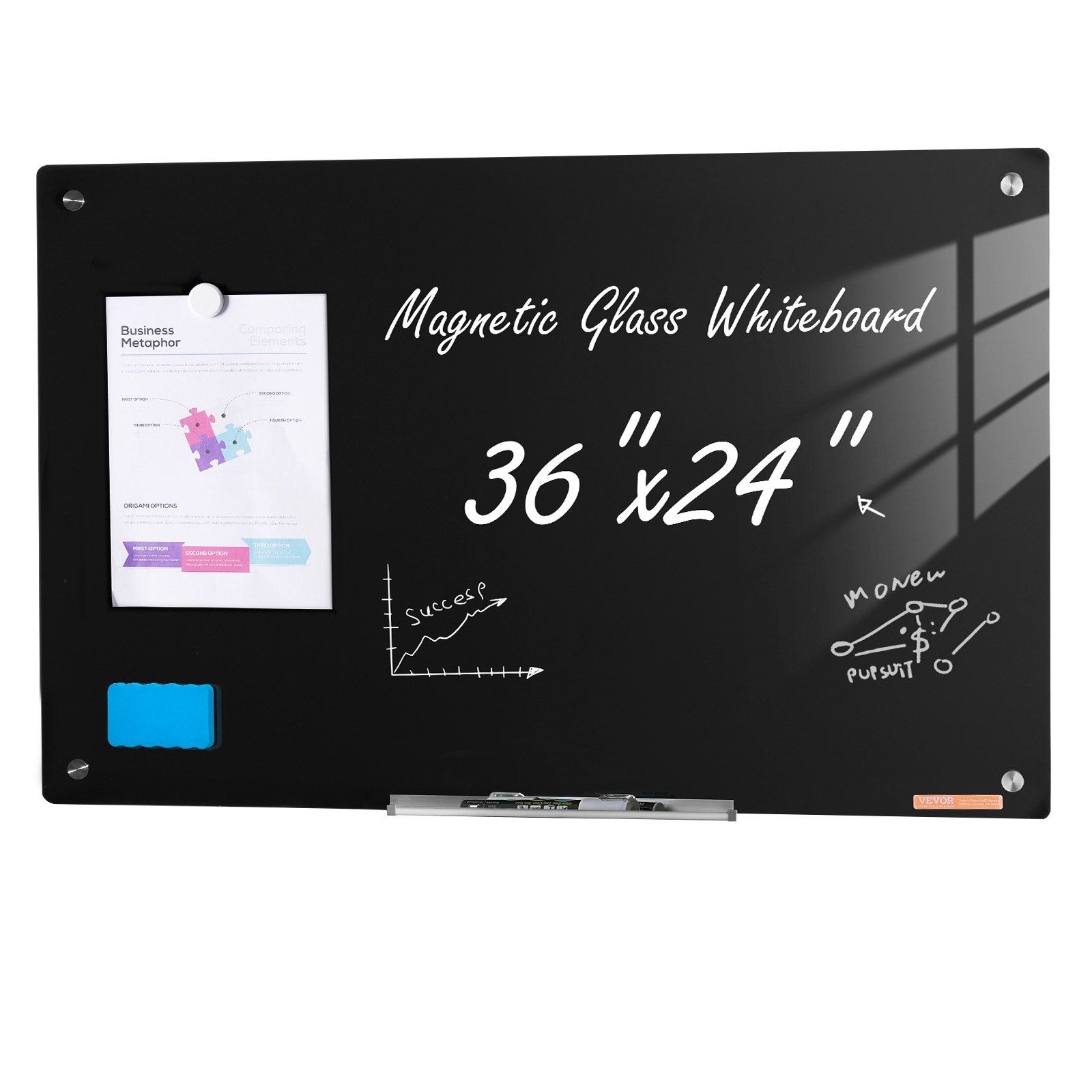 Magnetic Glass Whiteboard, Dry Erase Board 36