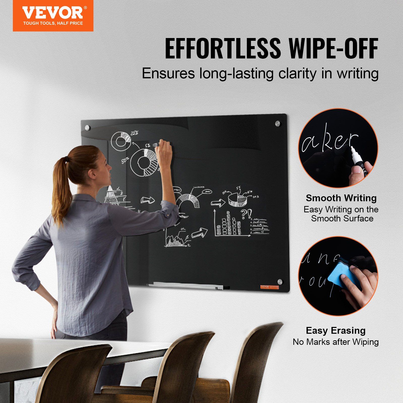 Magnetic Glass Whiteboard, Dry Erase Board 36