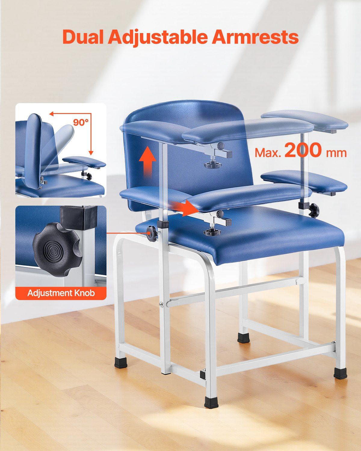 Phlebotomy Chair, Blood Draw Chair with Adjustable Armrests and Flip Arm, 181KG/400LBS Loading Blood Drawing Medical Chair with Soft Seat, Easy-to-Clean PVC Leather for Hospitals, Labs, Clinics - Image 2