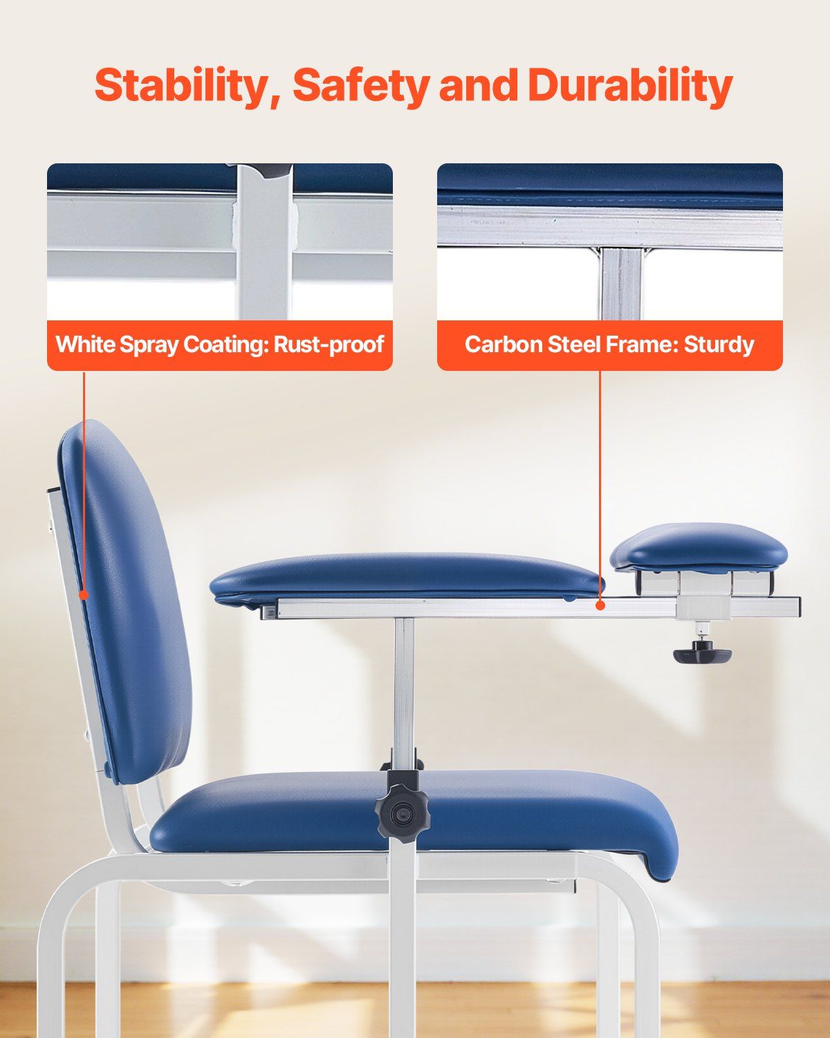 Phlebotomy Chair, Blood Draw Chair with Adjustable Armrests and Flip Arm, 181KG/400LBS Loading Blood Drawing Medical Chair with Soft Seat, Easy-to-Clean PVC Leather for Hospitals, Labs, Clinics - Image 4