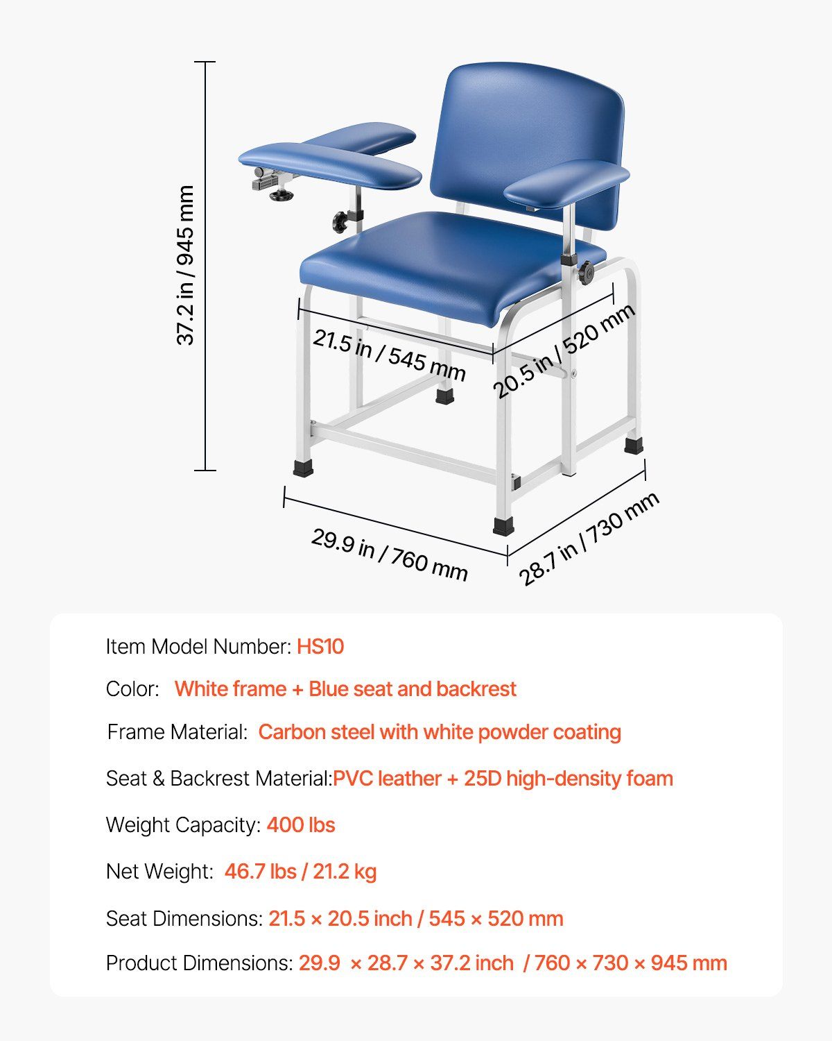 Phlebotomy Chair, Blood Draw Chair with Adjustable Armrests and Flip Arm, 181KG/400LBS Loading Blood Drawing Medical Chair with Soft Seat, Easy-to-Clean PVC Leather for Hospitals, Labs, Clinics - Image 7