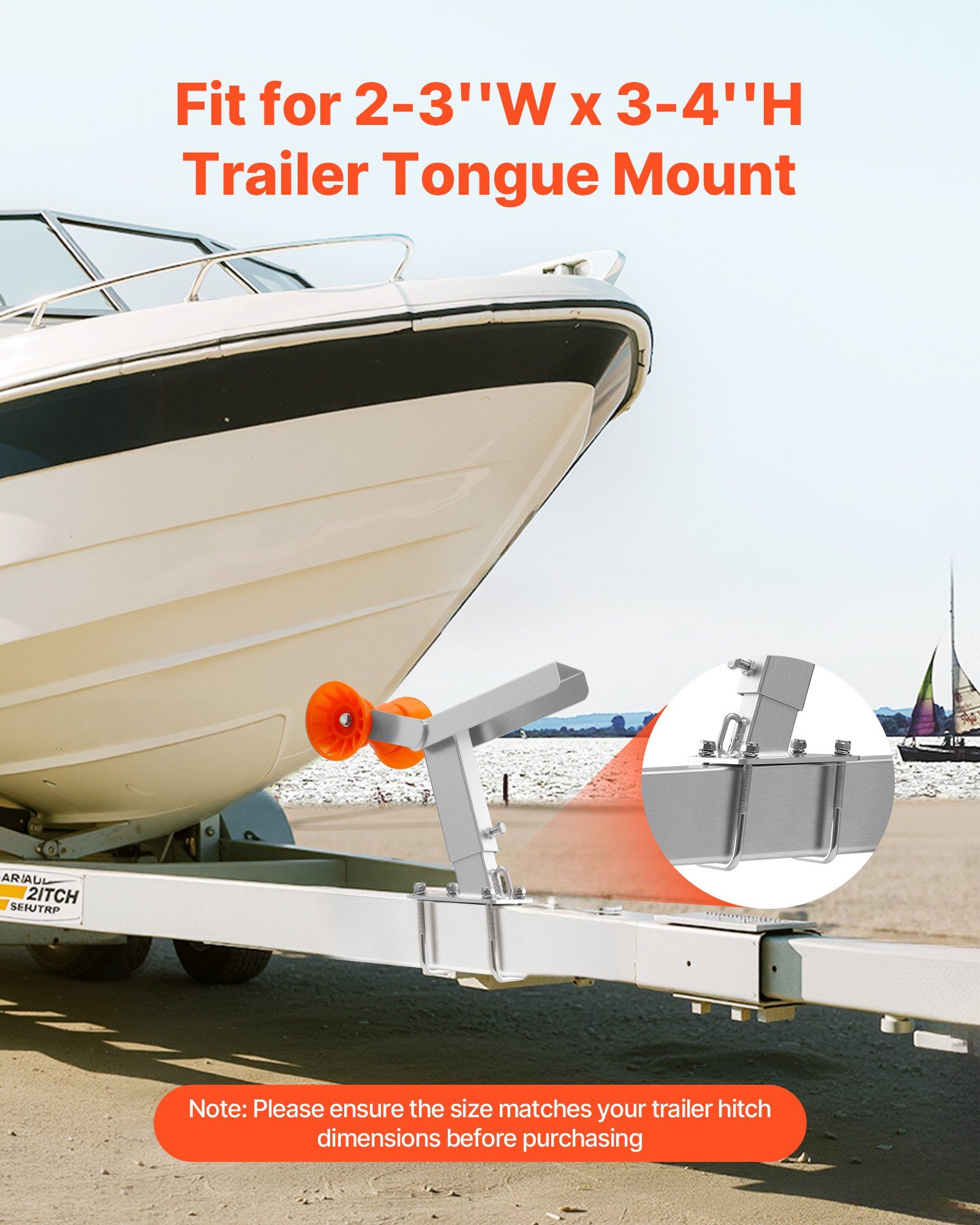 Boat Trailer Winch Stand with Roller, Adjustable Height 365-548 mm, Boat Winch Mount with U-Bolts for 50.8-76.2 mm W x 76.2-101.6 mm H Trailer Tongue, Fit for Jet Ski, Sailboat, Speedboat - Image 3