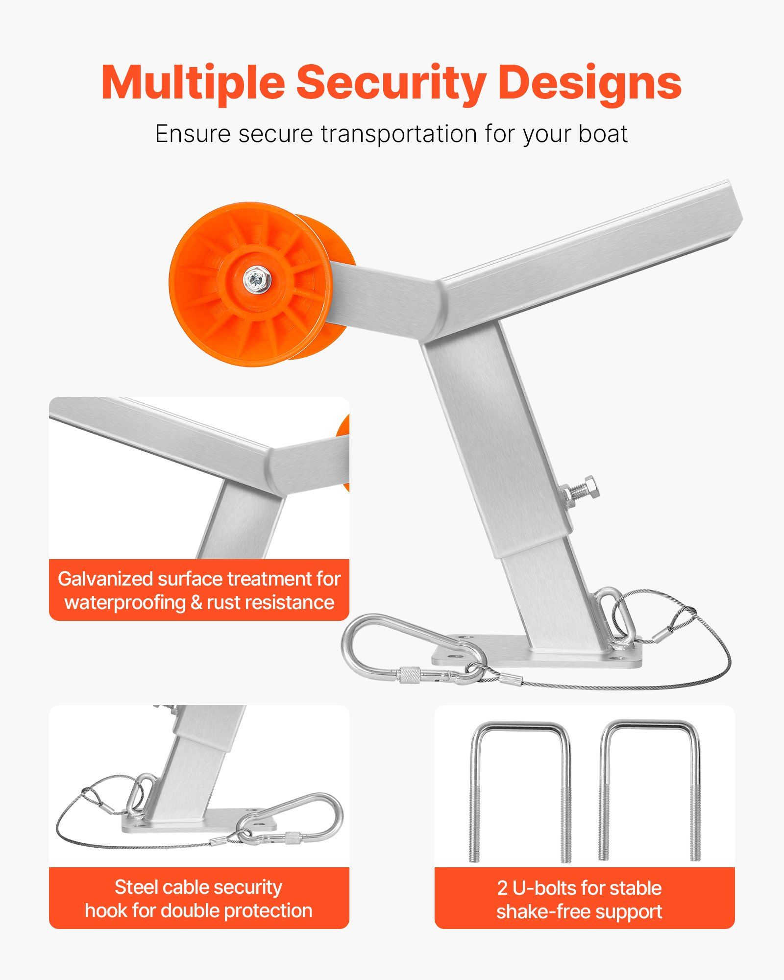 Boat Trailer Winch Stand with Roller, Adjustable Height 365-548 mm, Boat Winch Mount with U-Bolts for 50.8-76.2 mm W x 76.2-101.6 mm H Trailer Tongue, Fit for Jet Ski, Sailboat, Speedboat - Image 5