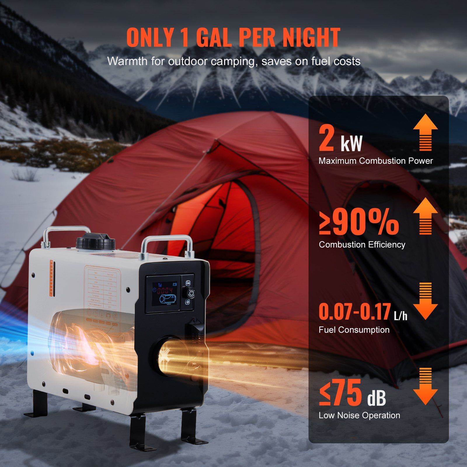 2KW Diesel Heater, 12V/24V All in One Diesel Air Heater, with Bluetooth APP Control, Remote Control and Display Screen, CO Alarm, Fast Heating Portable Diesel Heater for Vehicles and Outdoors - Image 5