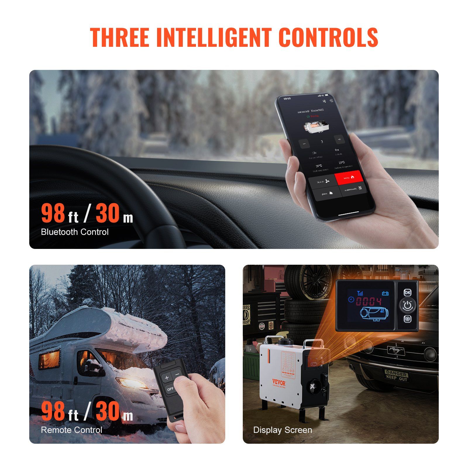 2KW Diesel Heater, 12V/24V All in One Diesel Air Heater, with Bluetooth APP Control, Remote Control and Display Screen, CO Alarm, Fast Heating Portable Diesel Heater for Vehicles and Outdoors - Image 6