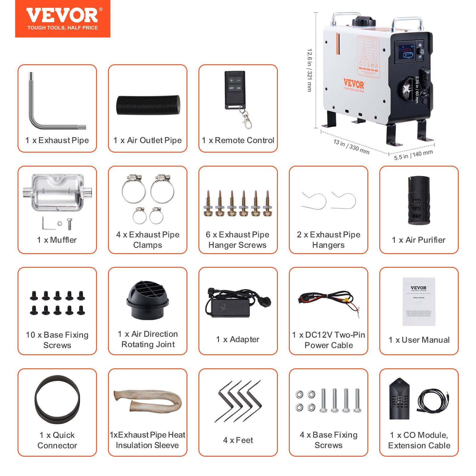 2KW Diesel Heater, 12V/24V All in One Diesel Air Heater, with Bluetooth APP Control, Remote Control and Display Screen, CO Alarm, Fast Heating Portable Diesel Heater for Vehicles and Outdoors - Image 7