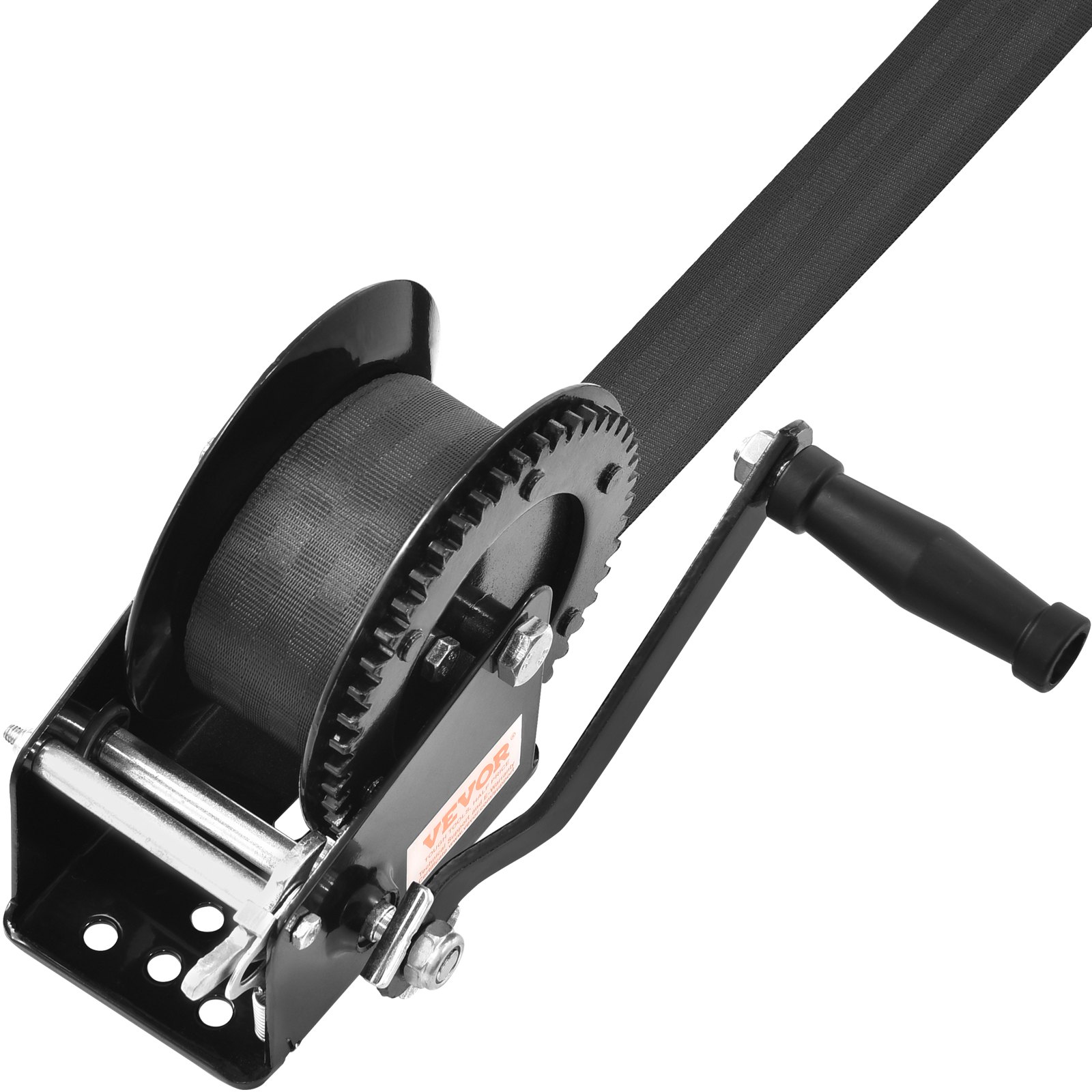 Hand Winch, 725.7 kg Pulling Capacity, Boat Trailer Winch Heavy Duty Rope Crank with 10 m Polyester Strap and Two-Way Ratchet, Manual Operated Hand Crank Winch for Trailer, Boat or ATV Towing - Image 1