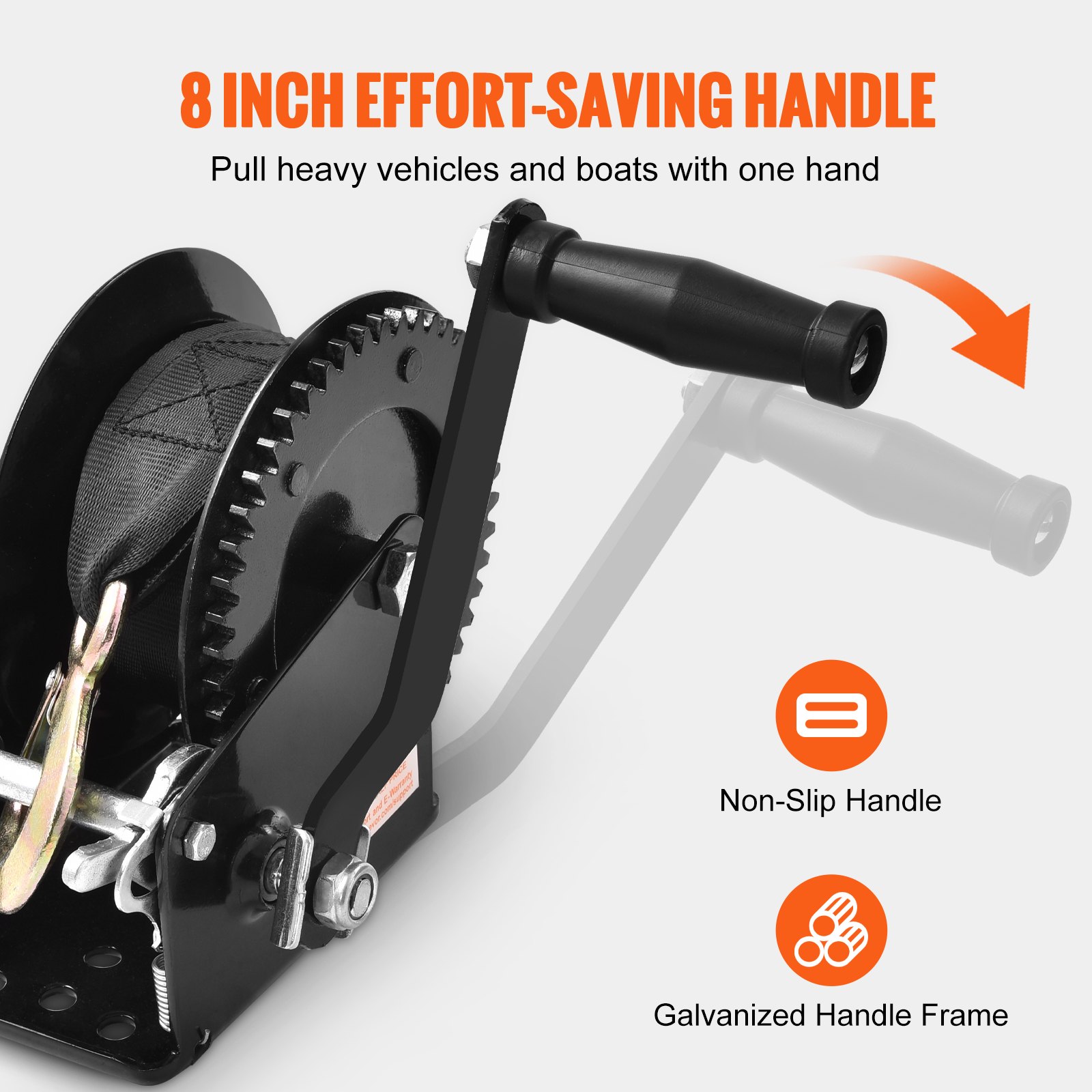 Hand Winch, 725.7 kg Pulling Capacity, Boat Trailer Winch Heavy Duty Rope Crank with 10 m Polyester Strap and Two-Way Ratchet, Manual Operated Hand Crank Winch for Trailer, Boat or ATV Towing - Image 5