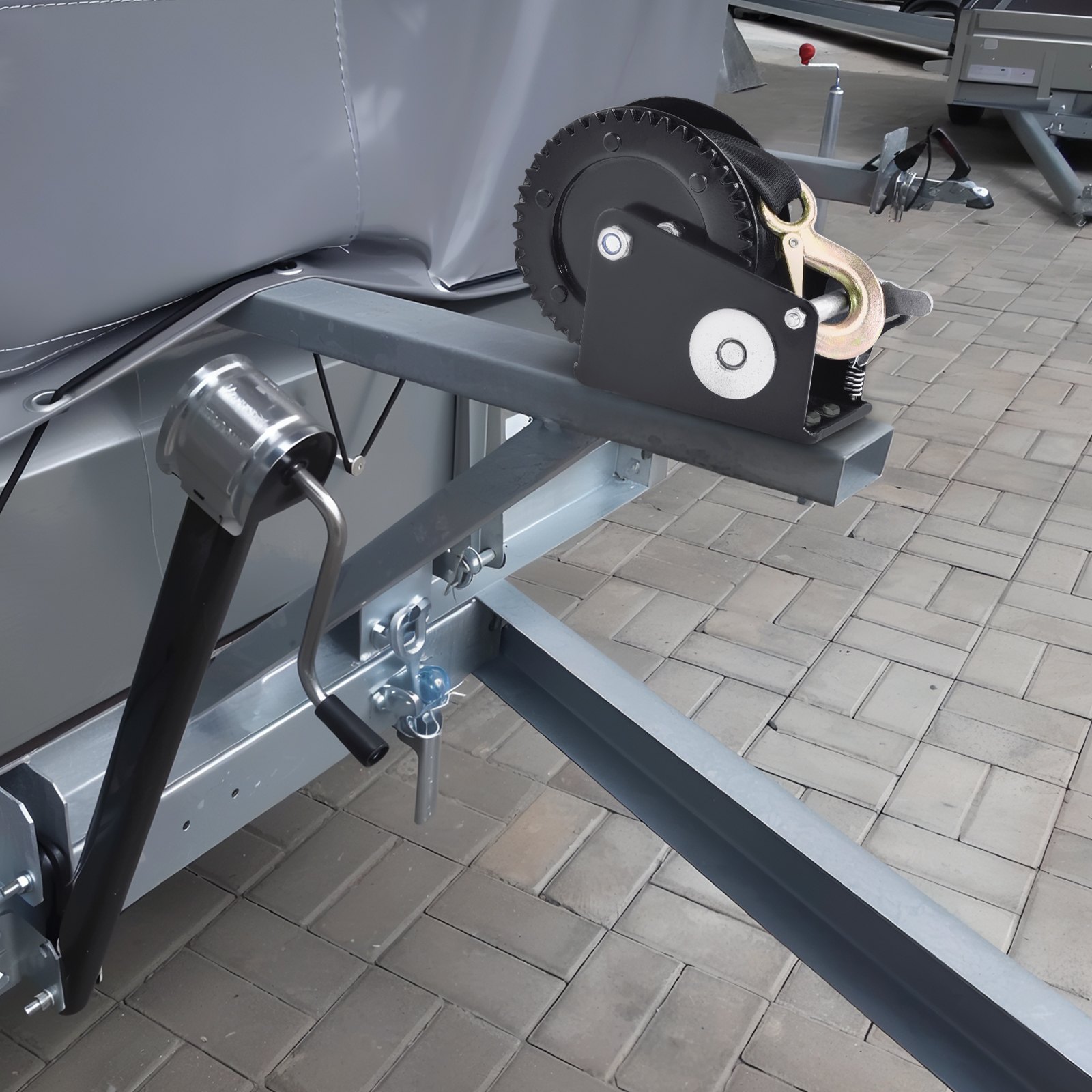 Hand Winch, 907.1 kg Pulling Capacity, Boat Trailer Winch Heavy Duty Rope Crank with 7 m Polyester Strap and Two-Way Ratchet, Manual Operated Hand Crank Winch for Trailer, Boat or ATV Towing - Image 8