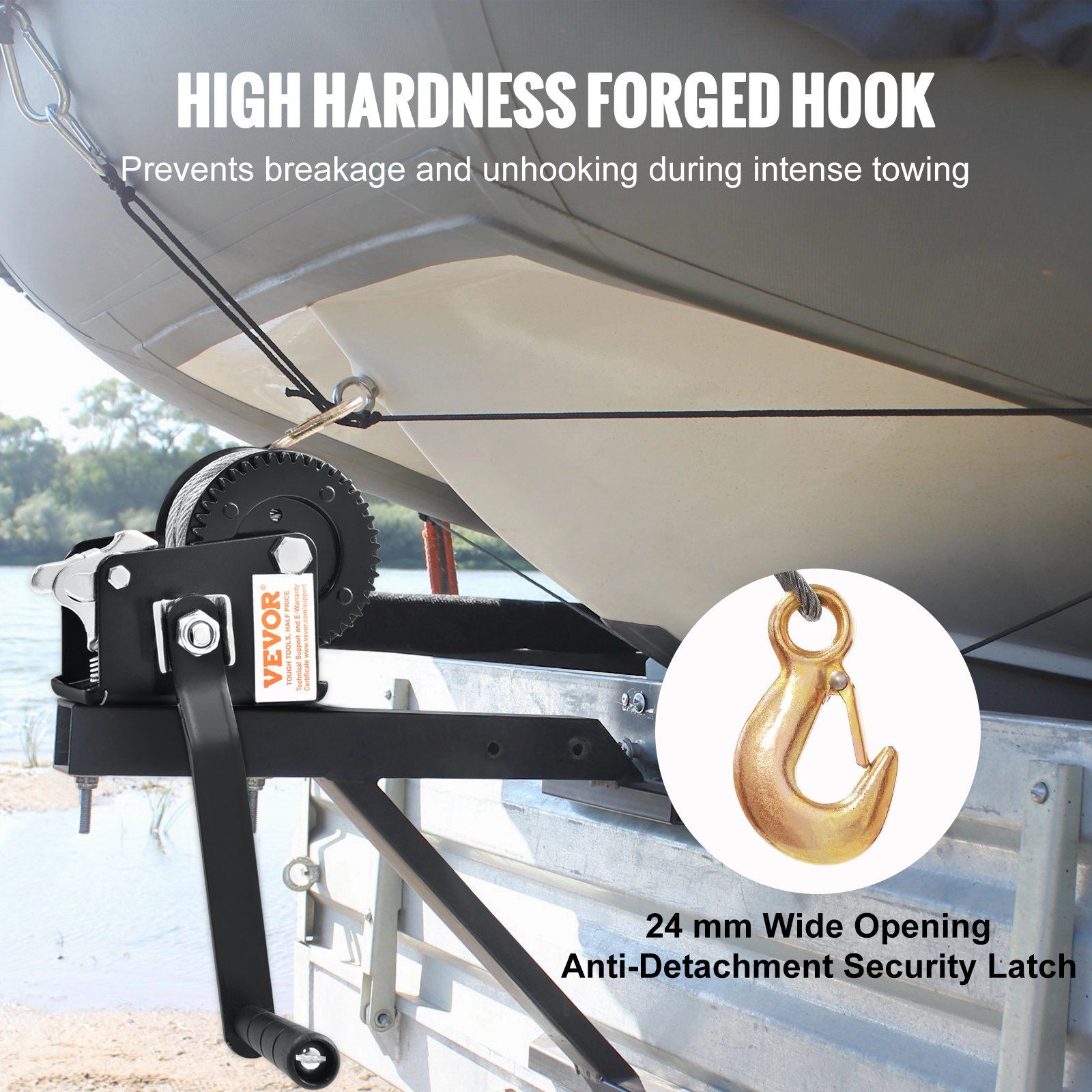Hand Winch, 362.8 kg Pulling Capacity, Boat Trailer Winch Heavy Duty Rope Crank with 10 m Steel Wire Cable and Two-Way Ratchet, Manual Operated Hand Crank Winch for Trailer, Boat or ATV Towing - Image 4