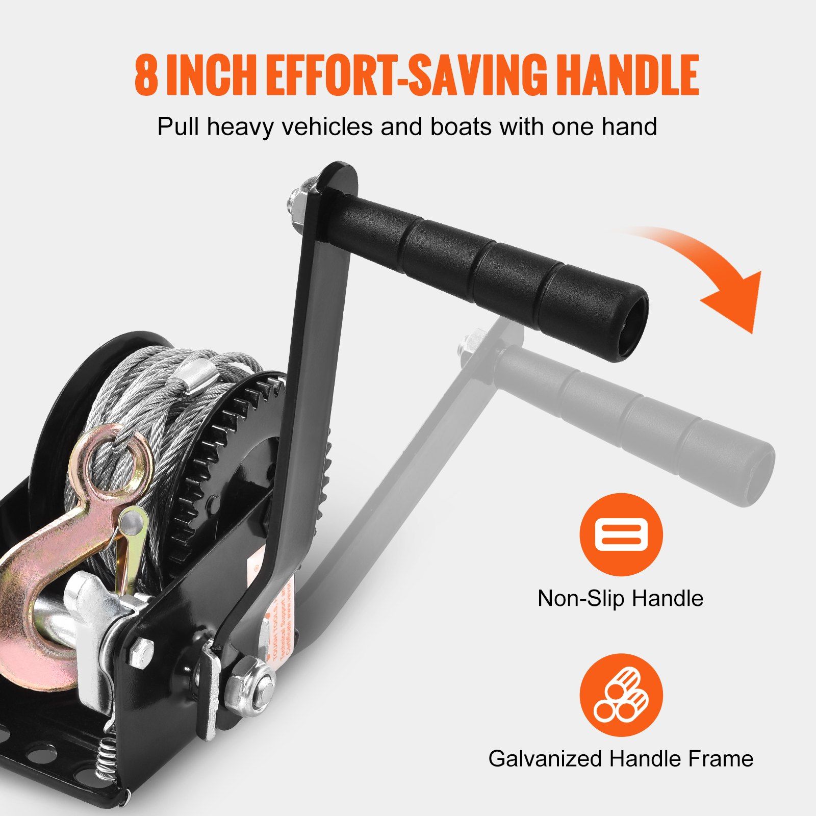 Hand Winch, 362.8 kg Pulling Capacity, Boat Trailer Winch Heavy Duty Rope Crank with 10 m Steel Wire Cable and Two-Way Ratchet, Manual Operated Hand Crank Winch for Trailer, Boat or ATV Towing - Image 5